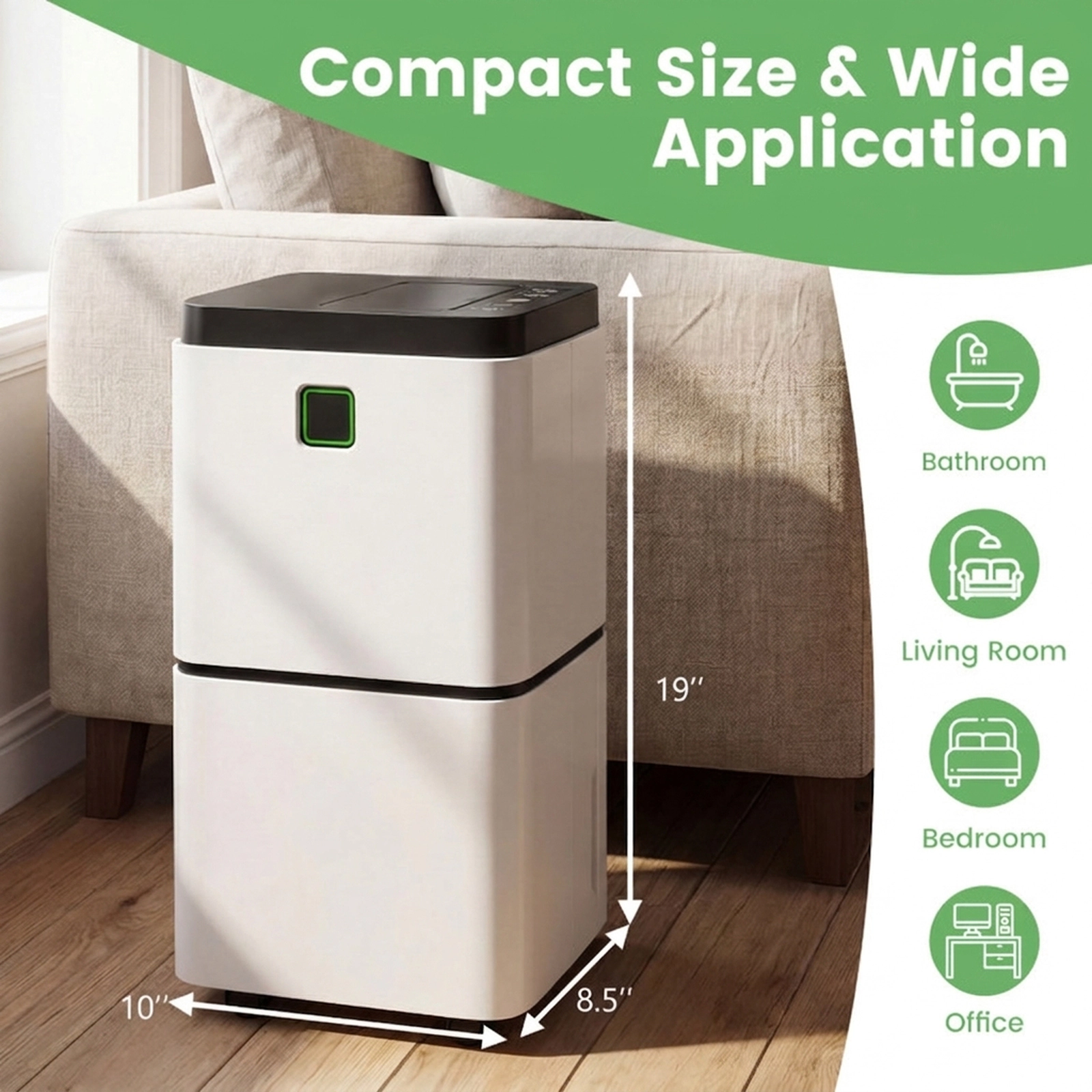 SUGIFT White 1500-Sq-Ft 30-Pint Quiet Dehumidifier with 3 Modes and 12H Timer 10-in W 8.5-in D 19-in H