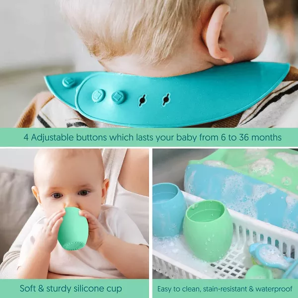 Sperric Baby Silicone Feeding Set 8-Piece - Led Weaning Utensils, Bibs, Infant Cups Toddlers