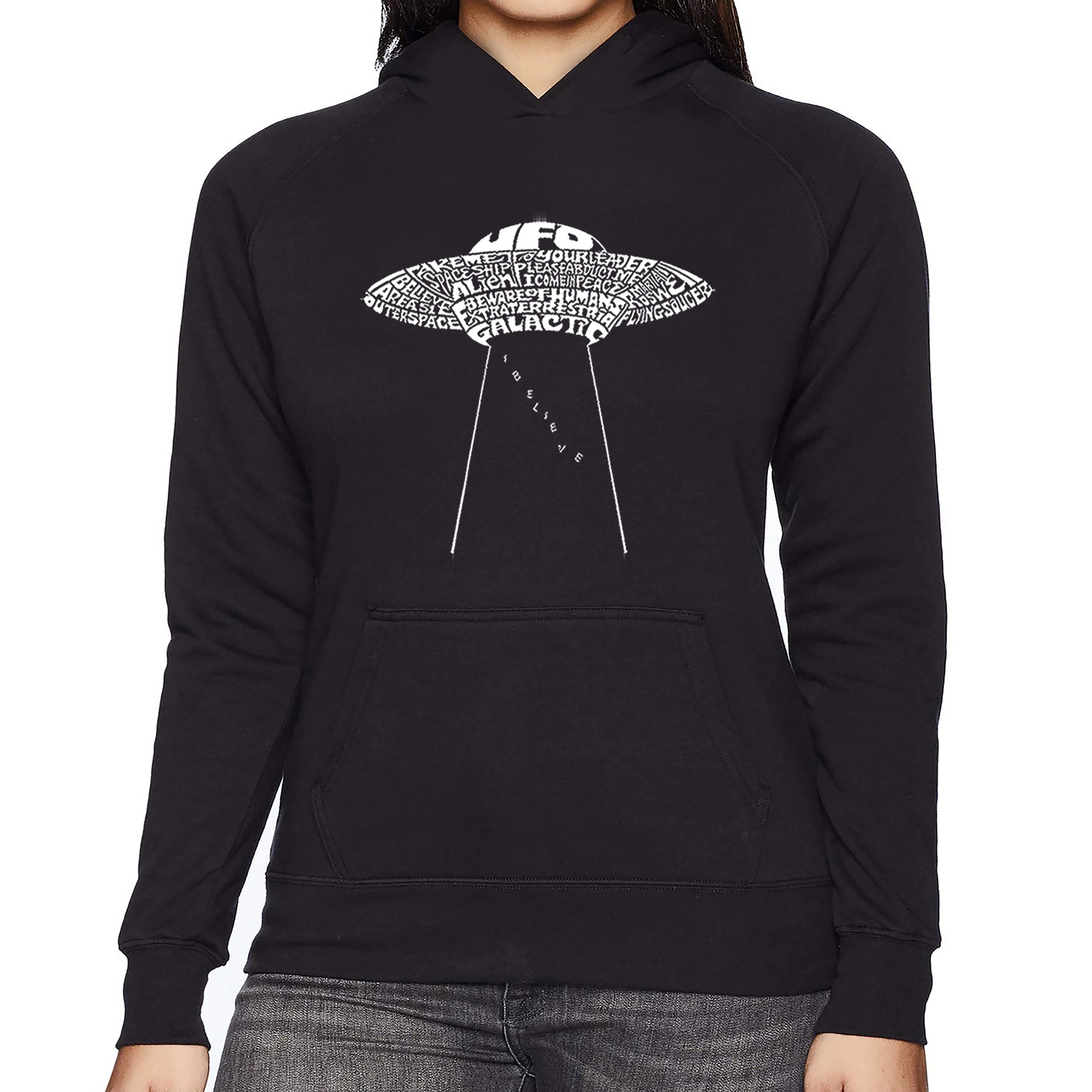 LA Pop Art Flying Saucer UFO - Women's Word Hooded Sweatshirt