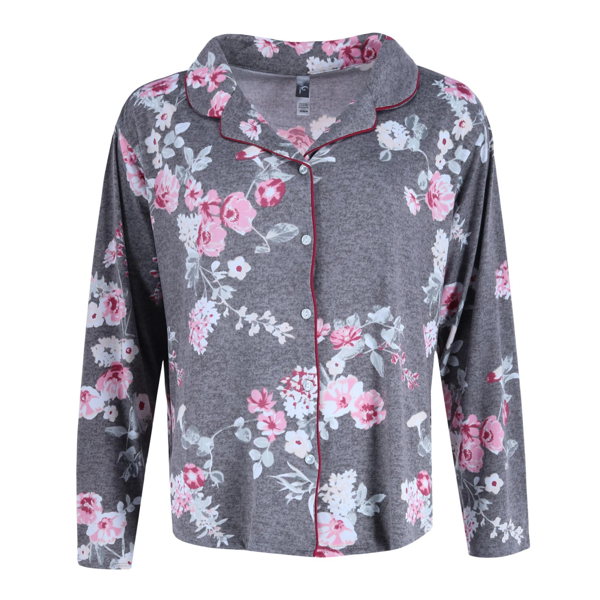 PJ Couture Women's Plus Size Floral Print Notch Pajama Set