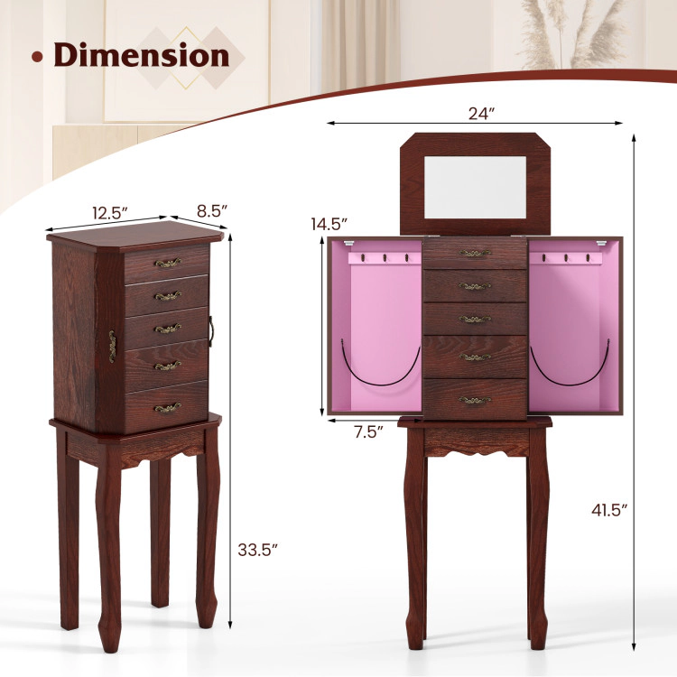 Hivvago Freestanding Jewelry Box Cabinet With Drawer and Side Door Storage