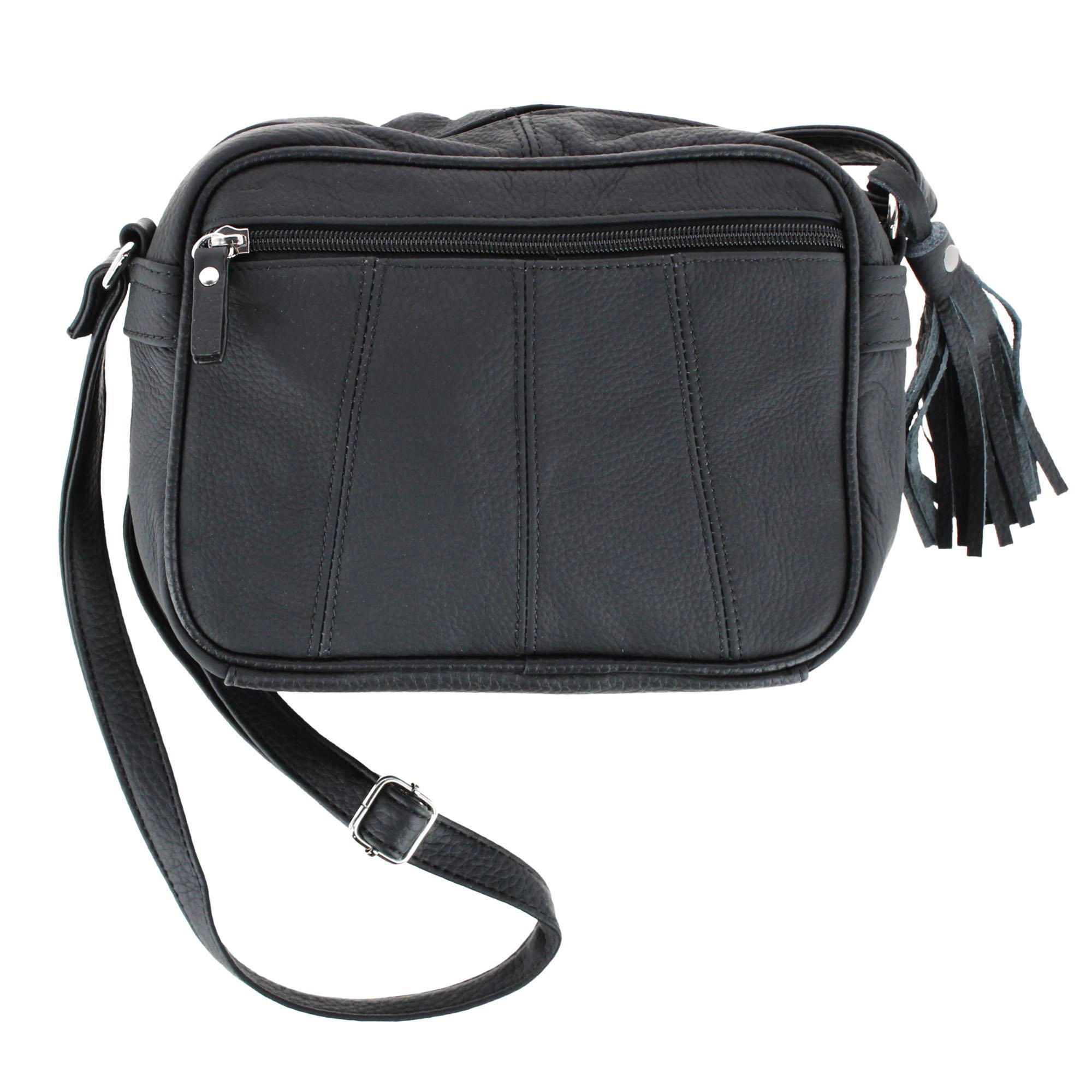 Cal-Wyn Women's Large Leather Crossbody with Zipper and Fringe Detail