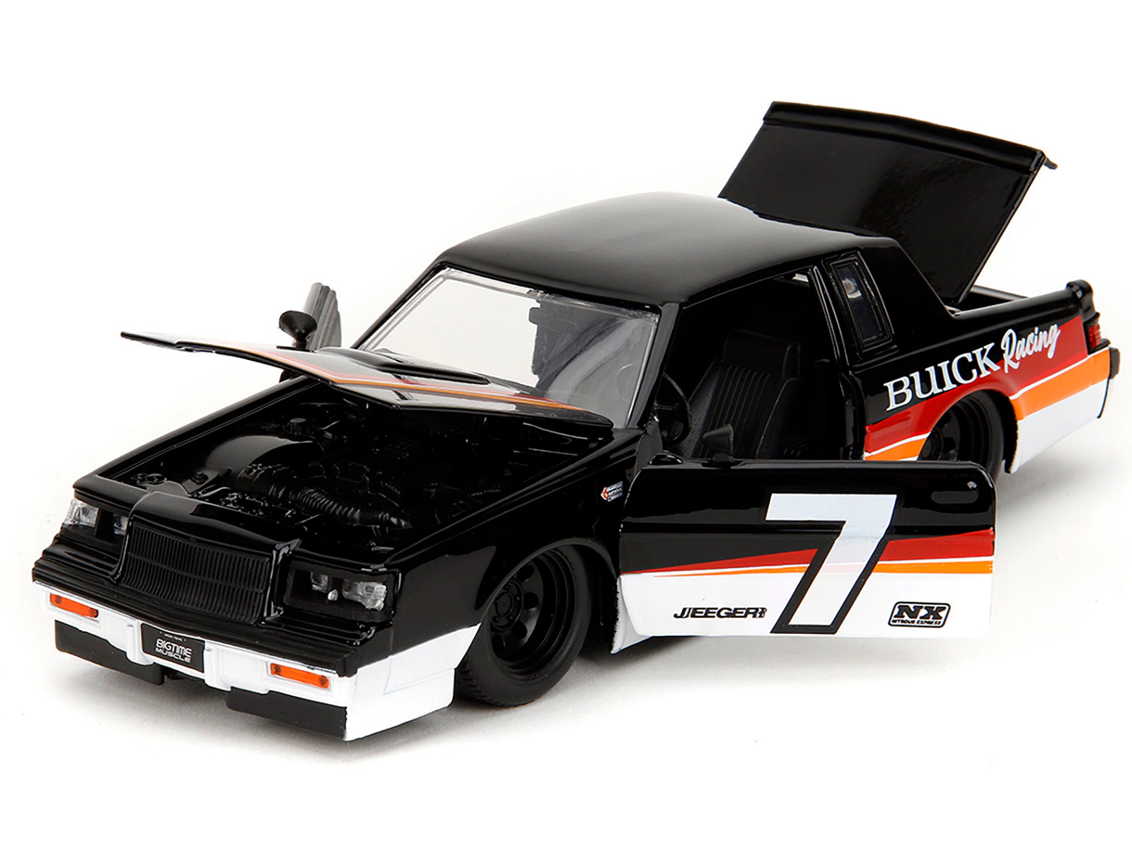 Jada 1987 Buick Grand National #7 "Buick Racing" Black and White with Stripes "Bigtime Muscle" Series 1/24