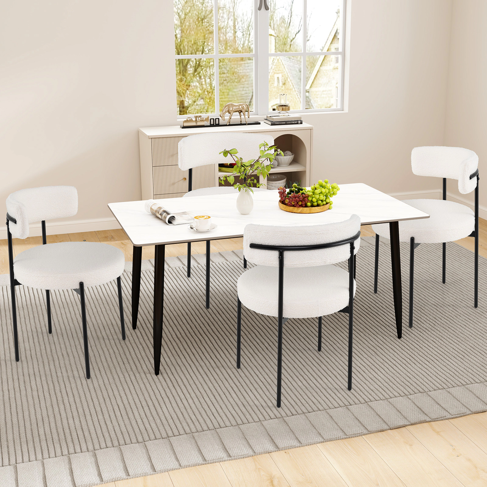 LJG Boucle Dining Chair with Curved Backrest and Metal Legs Set of 2
