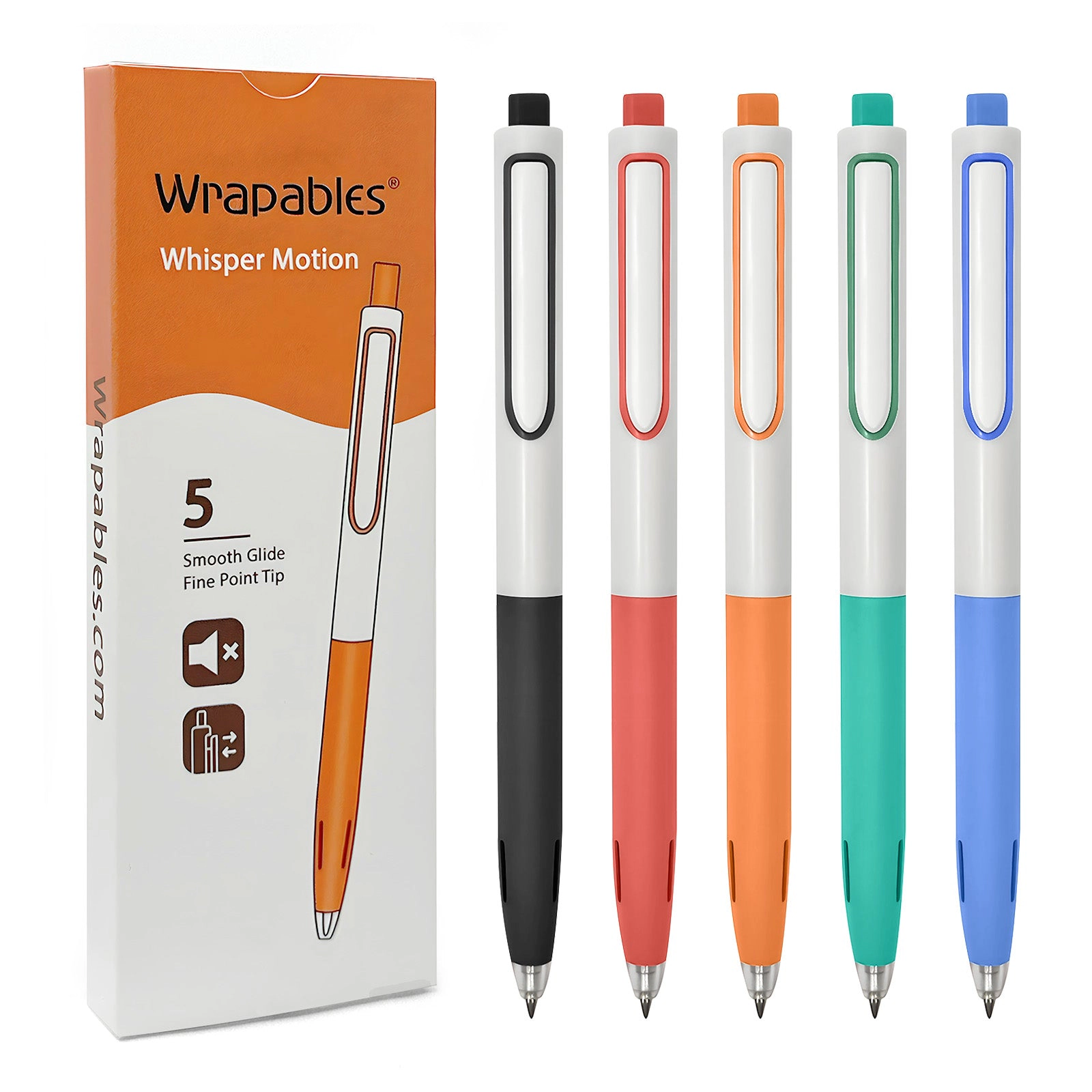 Wrapables Whisper Motion Silent Retractable Gel Pens, 0.5mm Fine Point Colored Ink, Emerald Sky, Set of 5