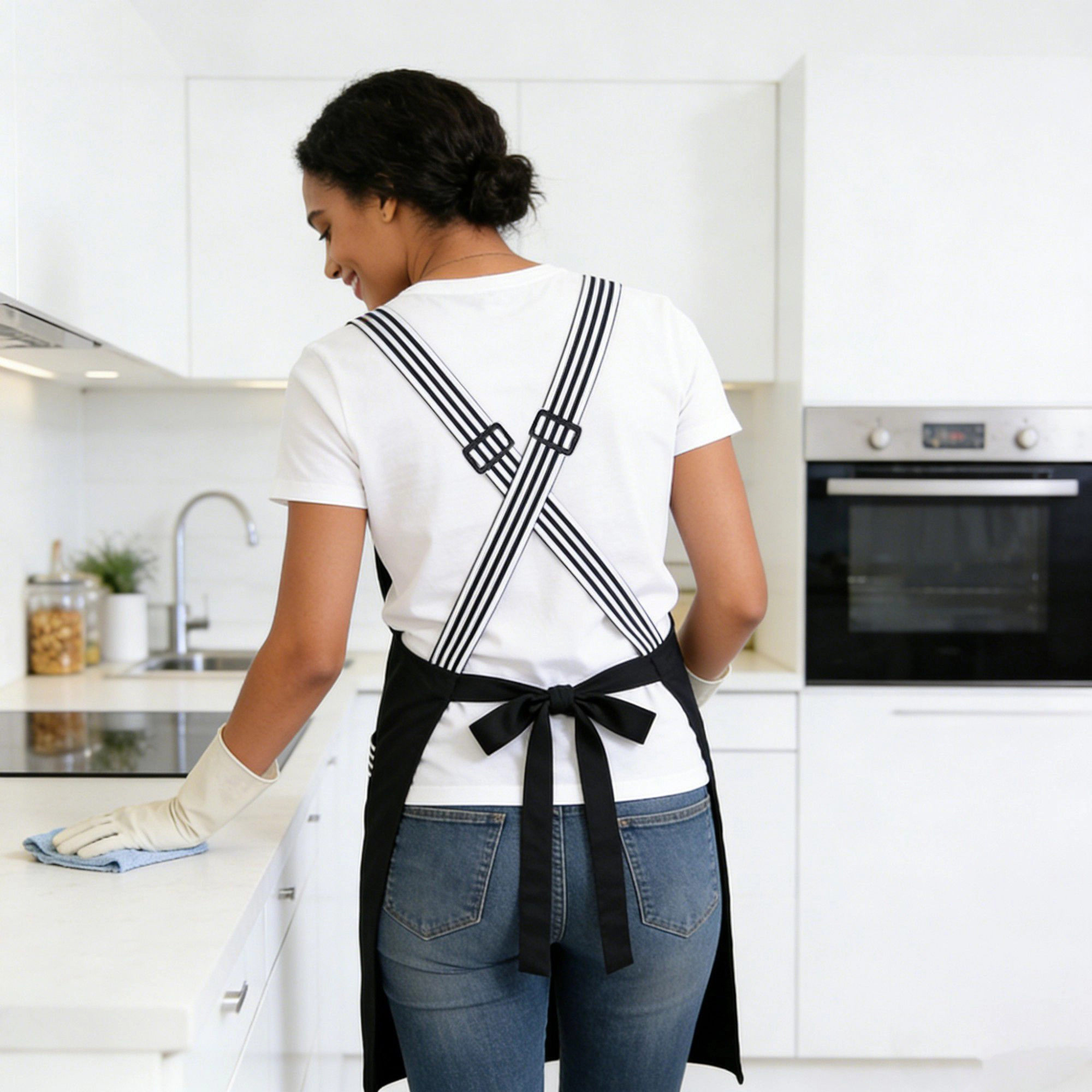 Alilang Unisex Kitchen Apron Cotton Blend Adjustable Neck with Dual Pockets for Cooking Baking Use