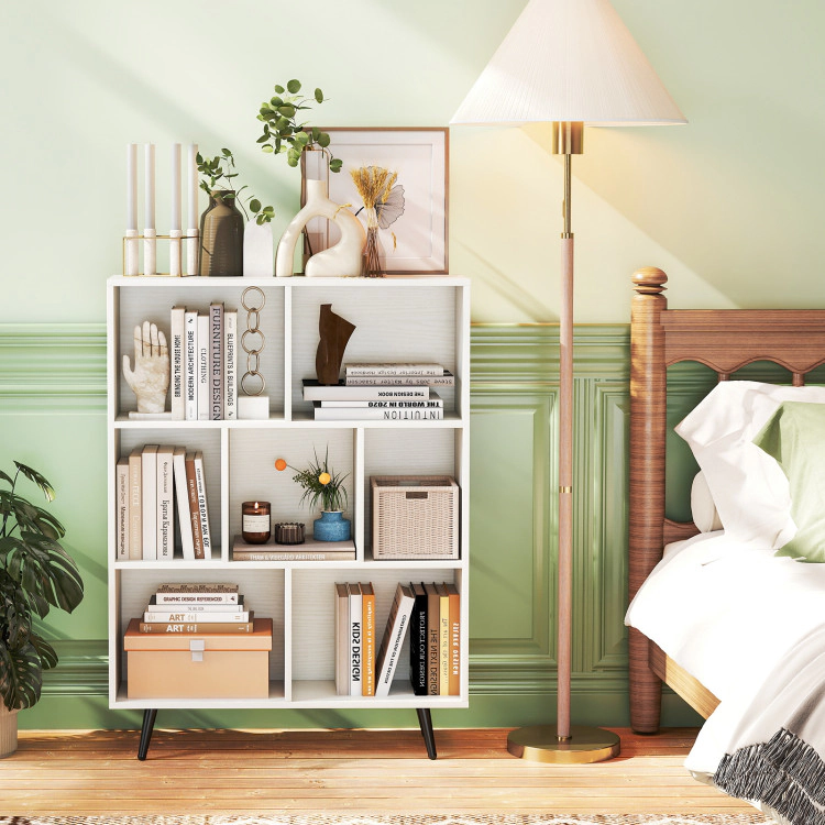 Hivvago Freestanding Cube Organizer Shelf with Tapered Metal Legs, Off White Finish