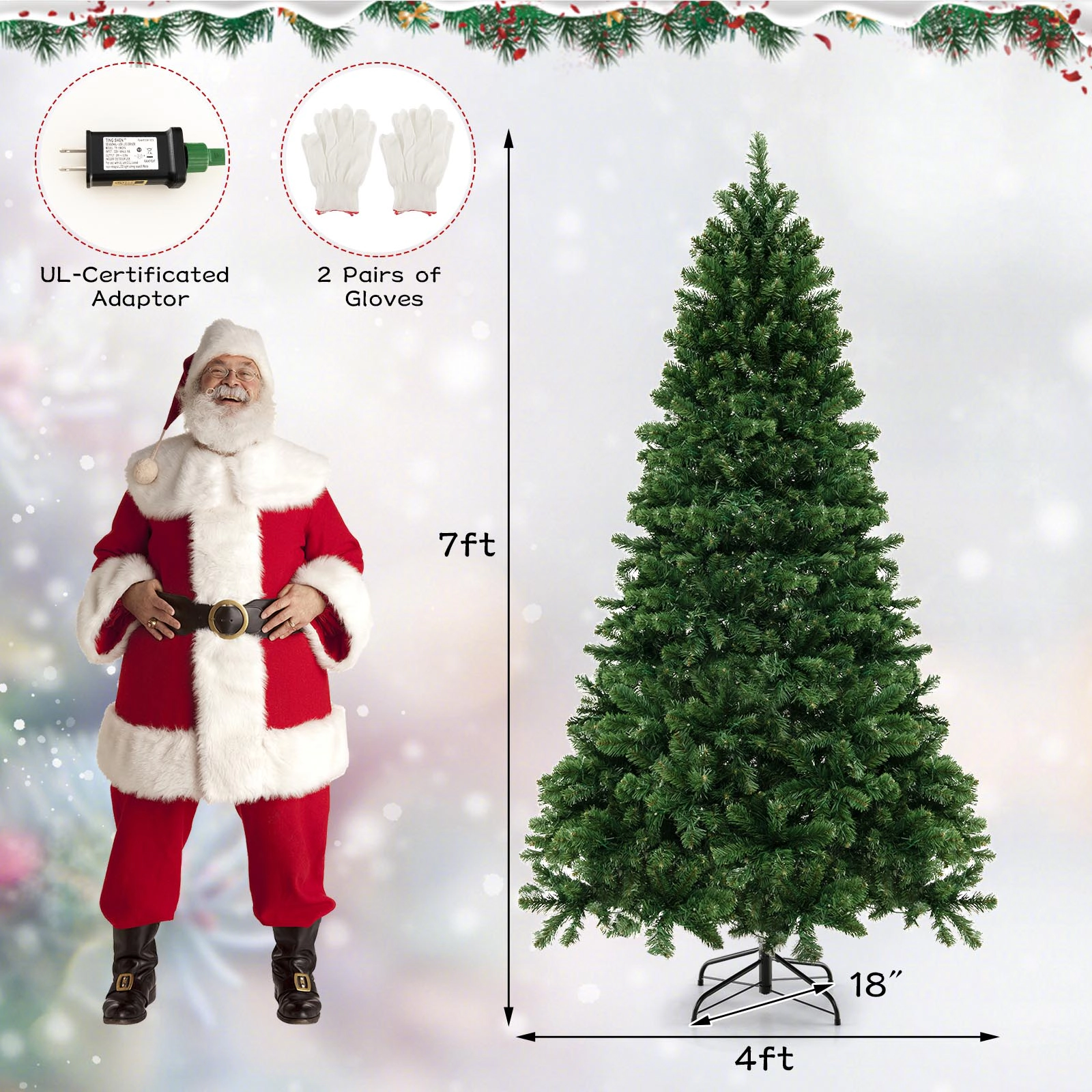 SUGIFT Hinged 7-Foot Green Artificial Christmas Tree PVC Branch Tips 700 Warm White LED Lights 3-Section Metal Stand