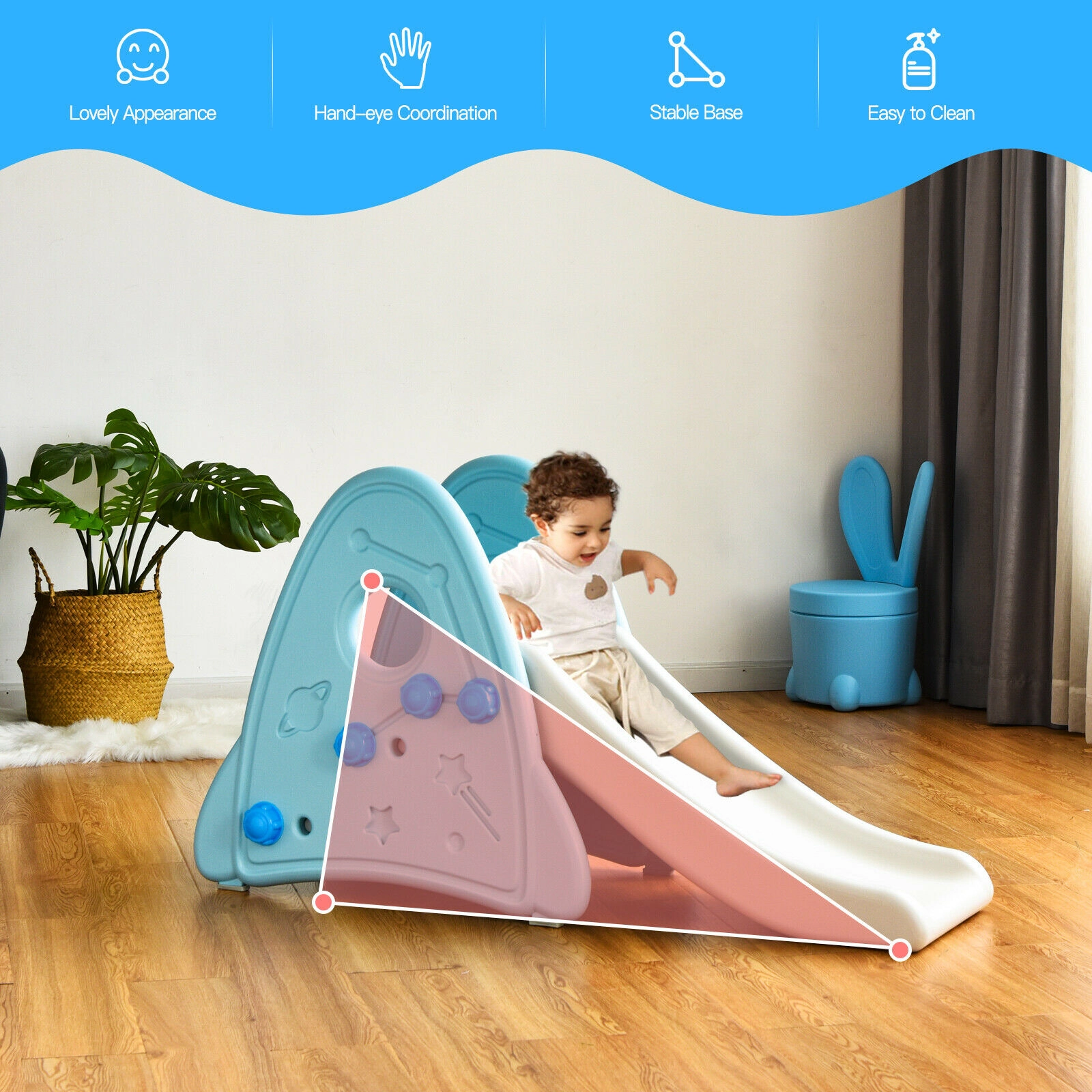 SUGIFT Freestanding Indoor Baby Climber Slide Set 66-lb Capacity Ages 0.5-8 Years Blue Gray Pink