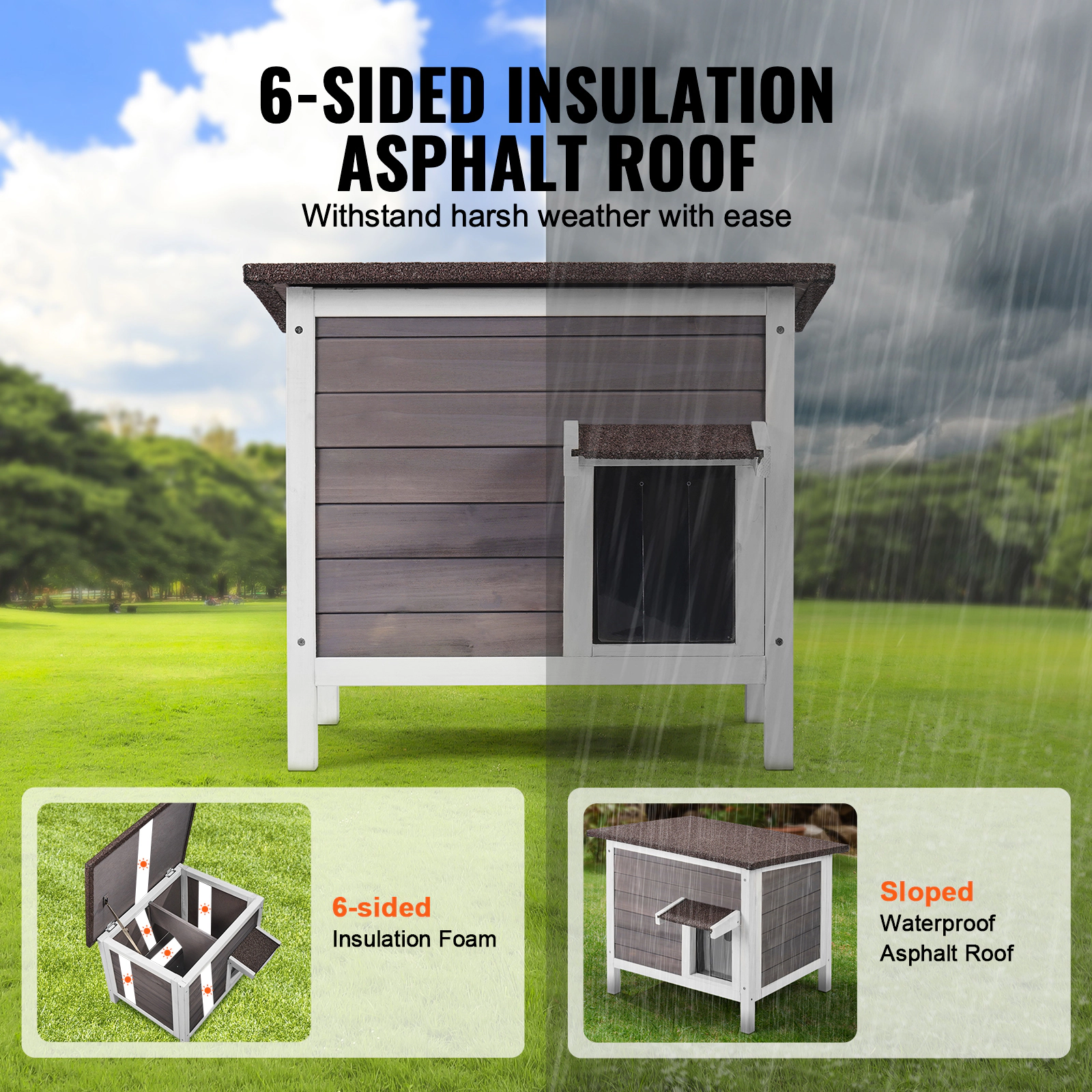 HONGGE Outdoor Cat House Weatherproof Feral Cat Shelter for Multiple Cats Outdoor Wooden Cat Rabbit House with