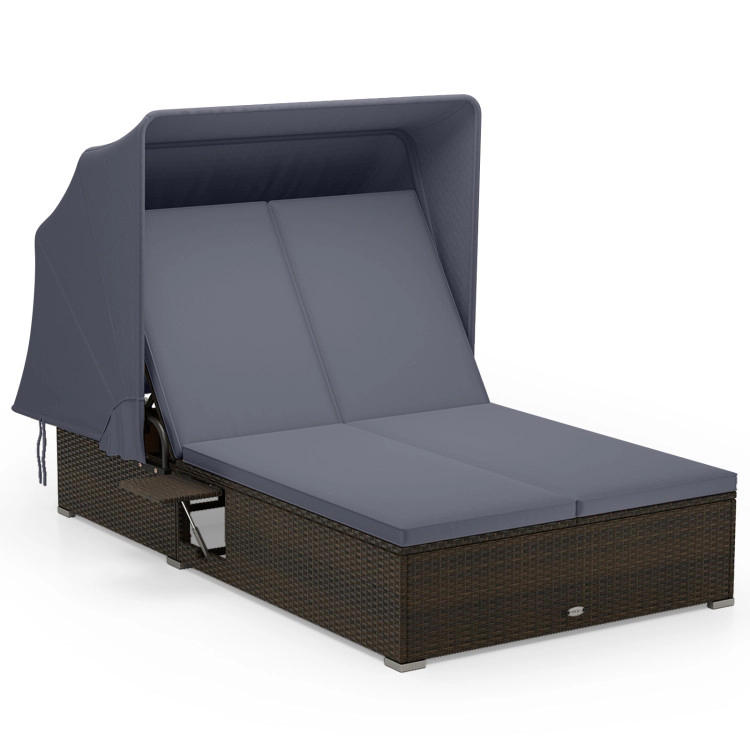 Hivvago Patio Double Chaise Lounge With Shade Cushions And Folding Side Trays