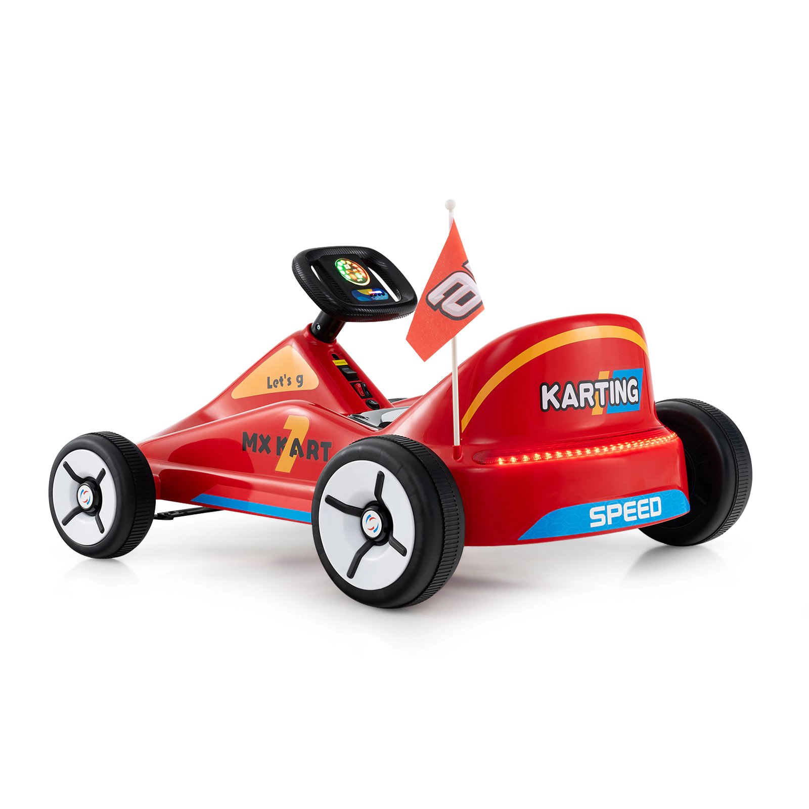 SUGIFT 12V Electric Go Kart Ride-On Car with Remote Control 66-lb Capacity Ages 3+ 33-in Body Built-In Music Red