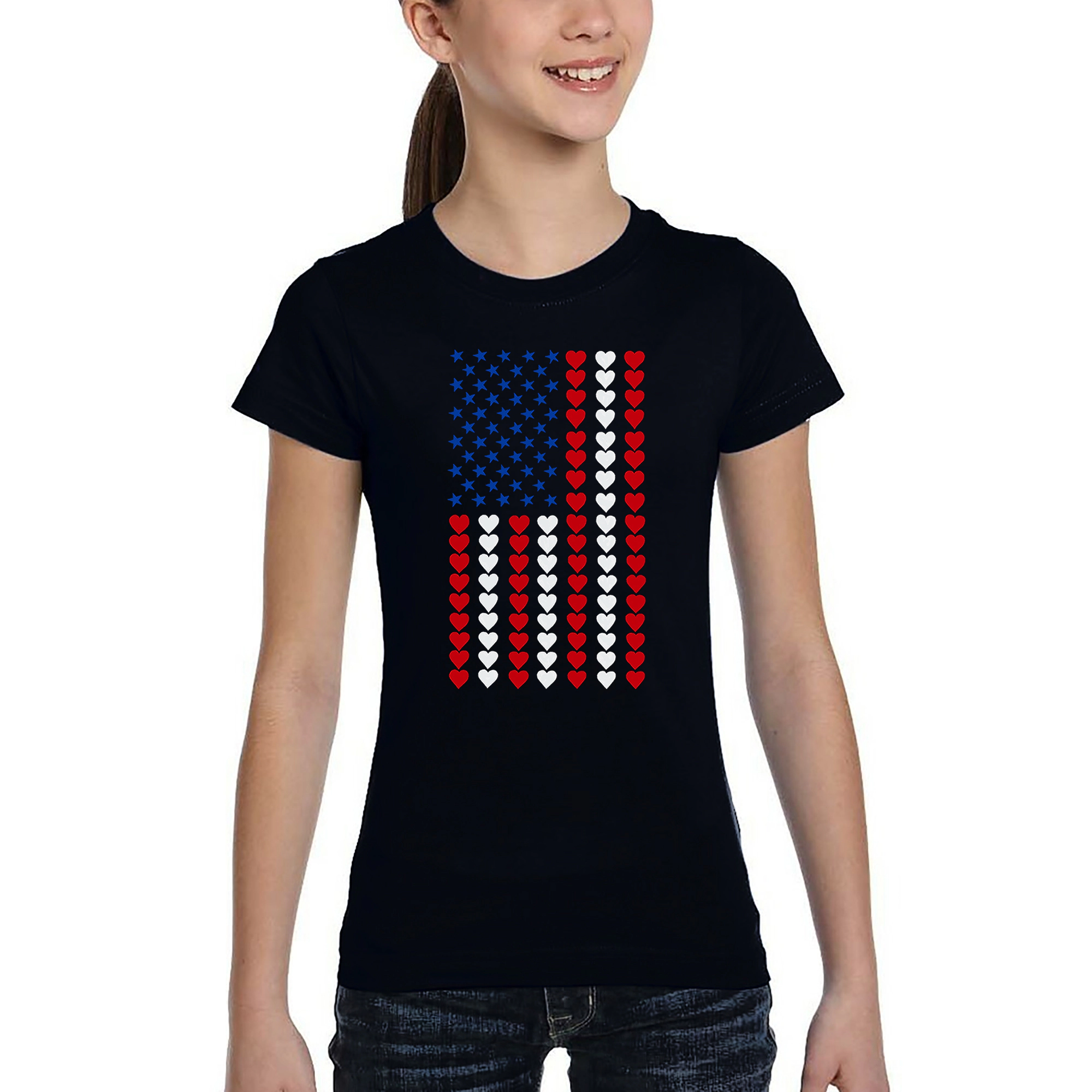 LA Pop Art Girls Word T-Shirt - Heart Flag