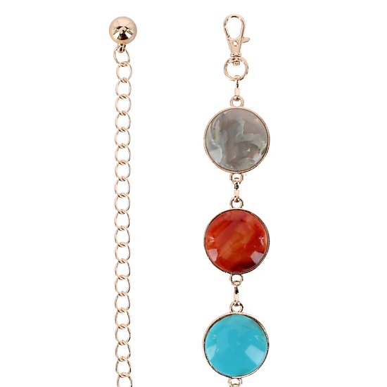 CTM Women's Round Stone Disc Chain Belt Adjustable Boho Waist Belt