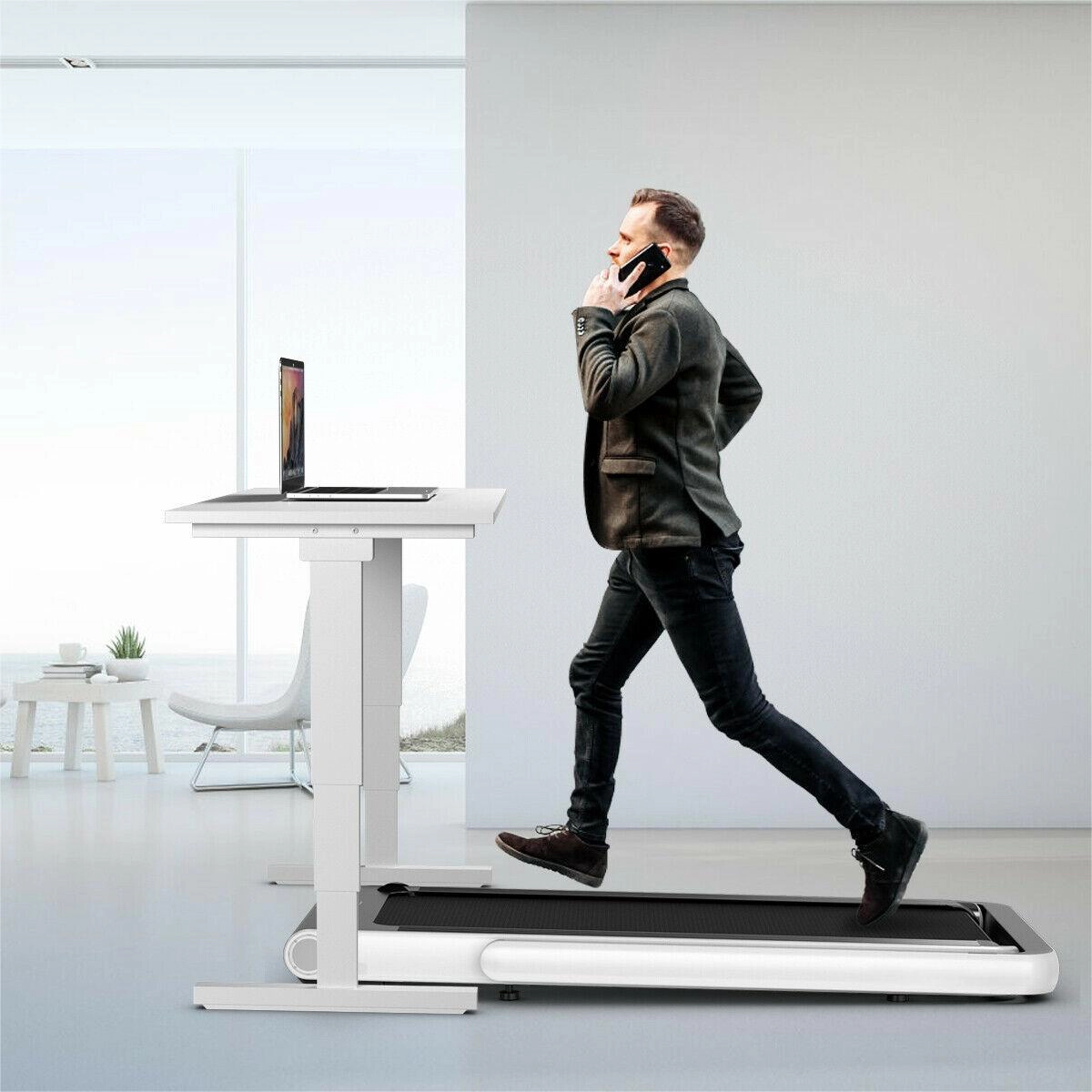 SUGIFT White 4.75-HP 2-in-1 Folding Treadmill with Colorful LED Light Bar 58-in W 31-in D 265-lb User Capacity