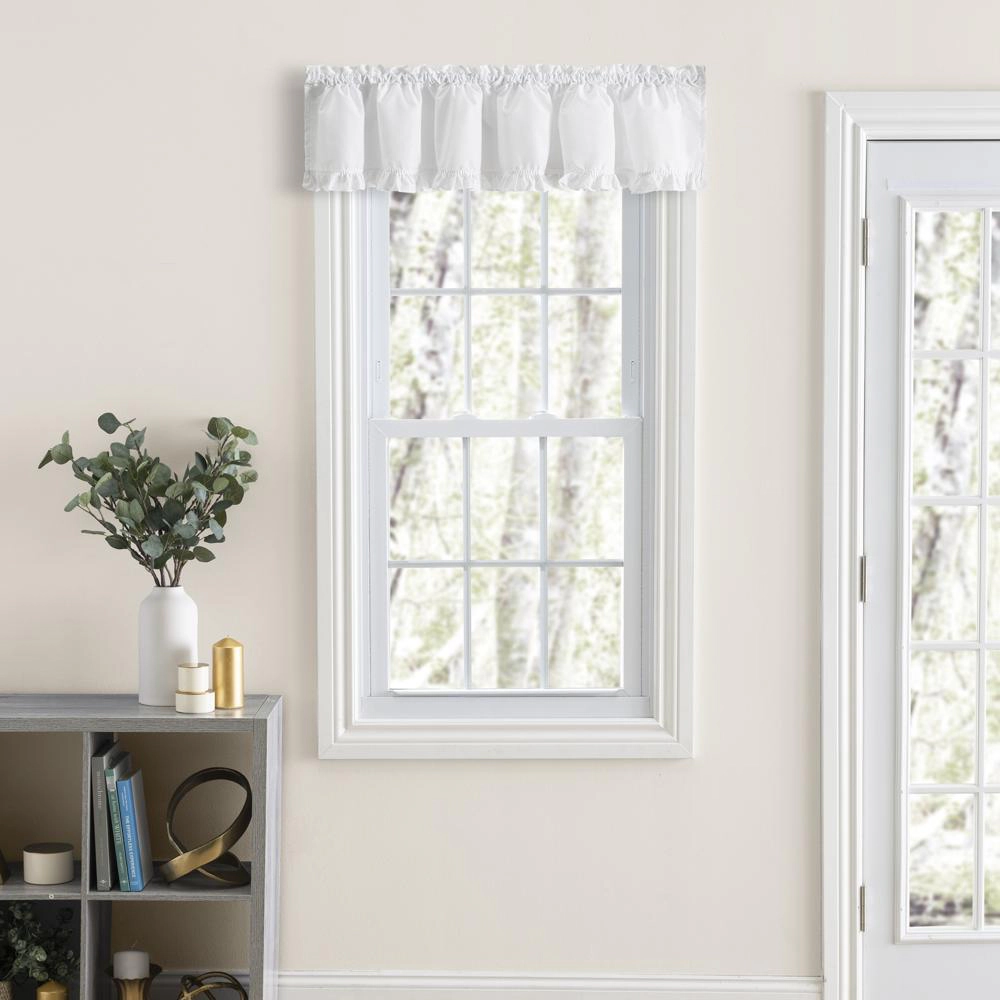 Ellis Home Classic Narrow Ruffle White Color Rod Pocket Valance, 74" X 12"