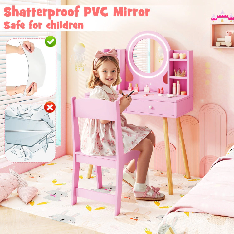 Hivvago Kids Vanity Set With Lighted Mirror And Storage Drawers