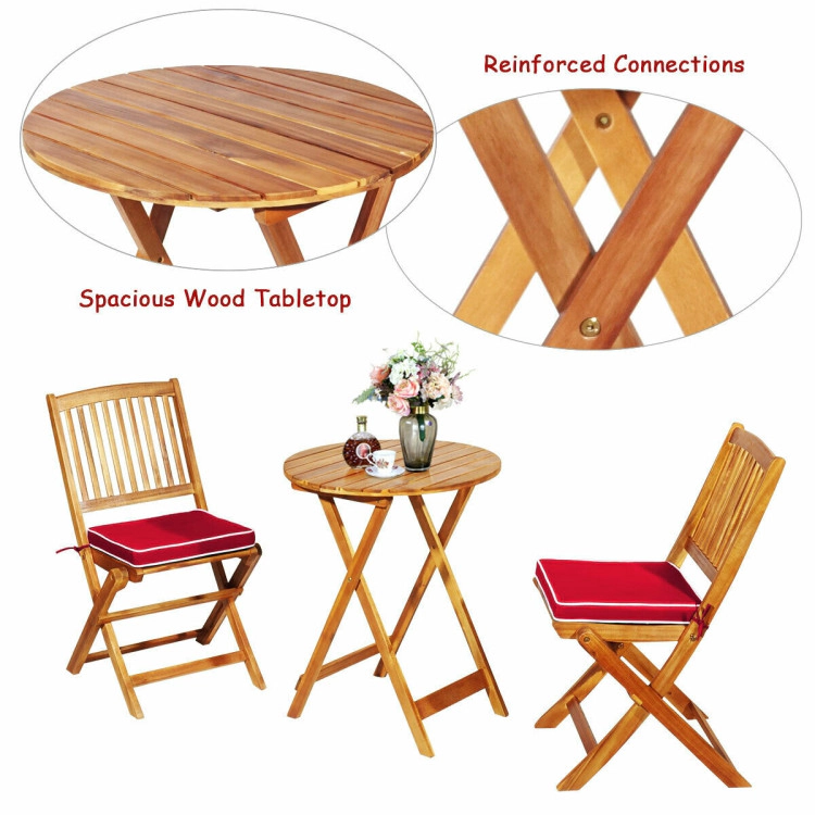 Hivvago 3 Pieces Patio Folding Bistro Set With Padded Cushion And Round Coffee Table