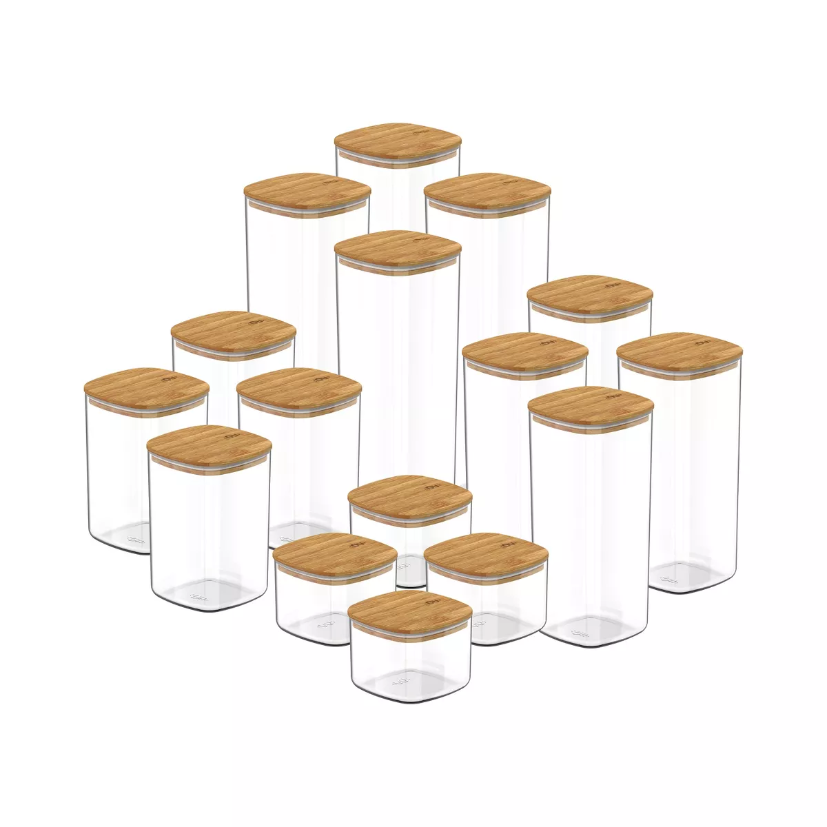 OU Airtight Food Storage Container Set 32pc, Clear Plastic Container w/ Leak Proof Bamboo Lid Stackable Pantry Organizer
