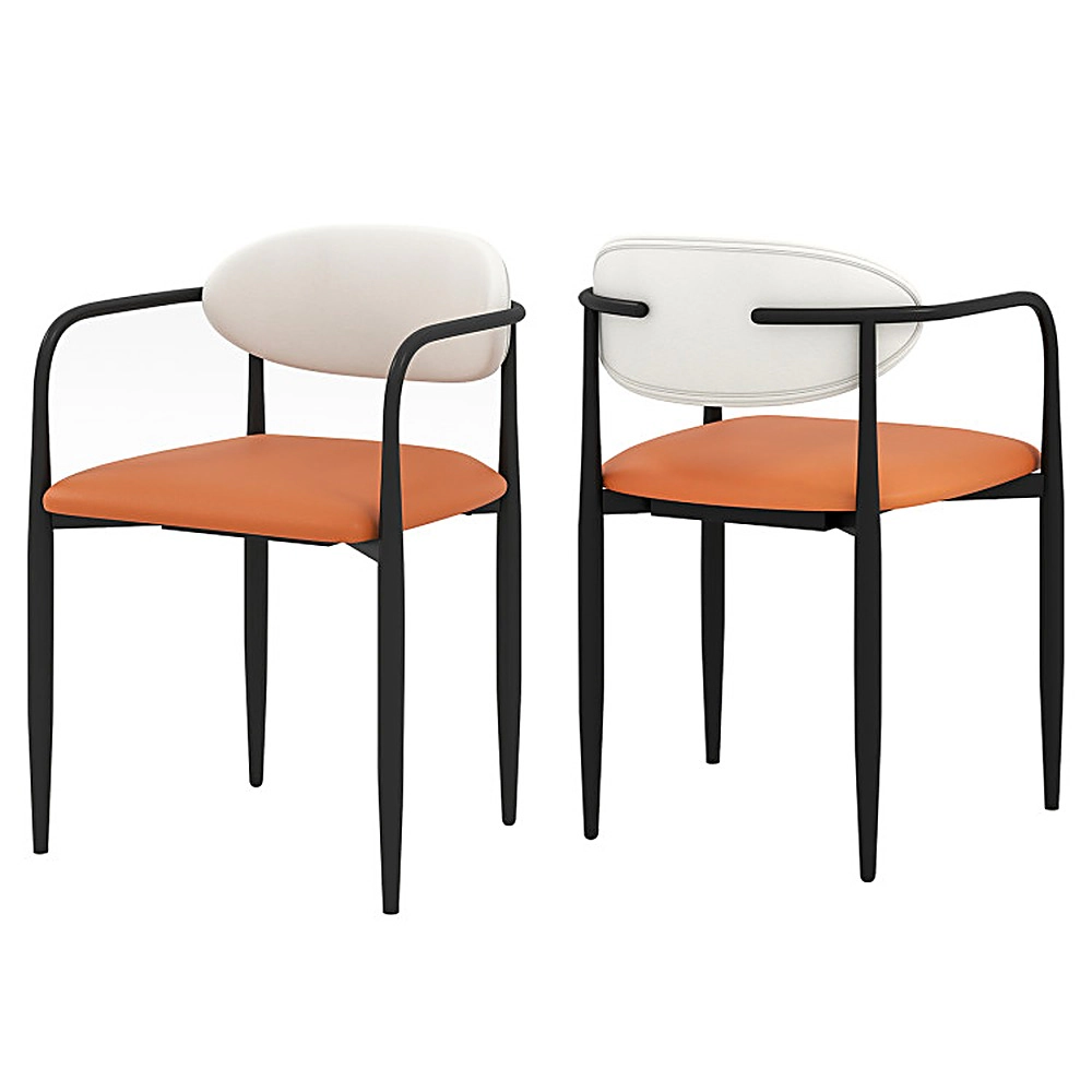 SUGIFT Set of 2 White Faux Leather Dining Chairs with Armrests and Metal Frame