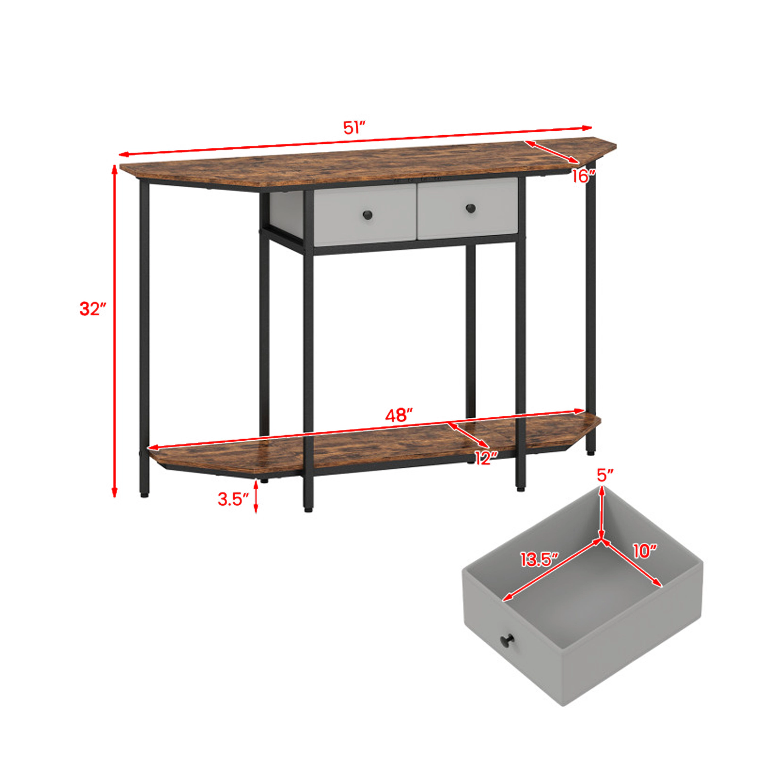 Hivvago Functional Living Room Table Featuring Two Drawers and Open Shelf