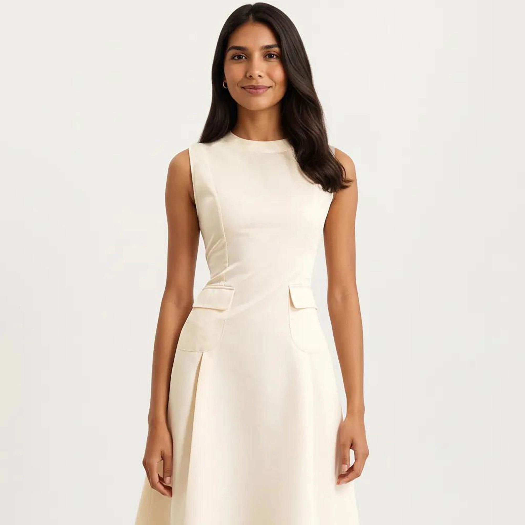 Anna-Kaci Women's Sleeveless Tailored Seaming Flared Skirt Midi Dress