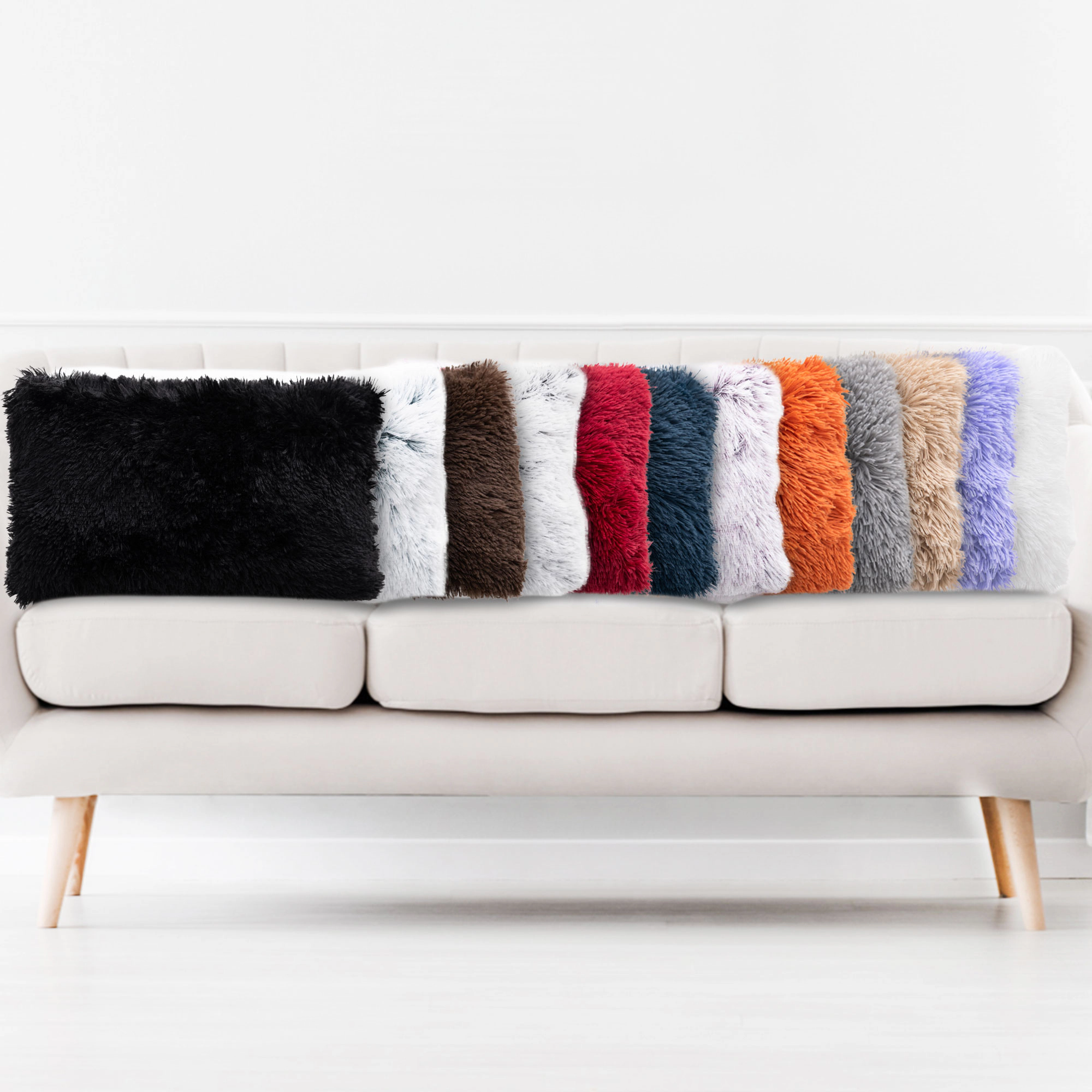 Cheer Collection 2 Pack 12 x 20 Inch All Around Shaggy Faux Fur Lumbar Pillows with Inserts