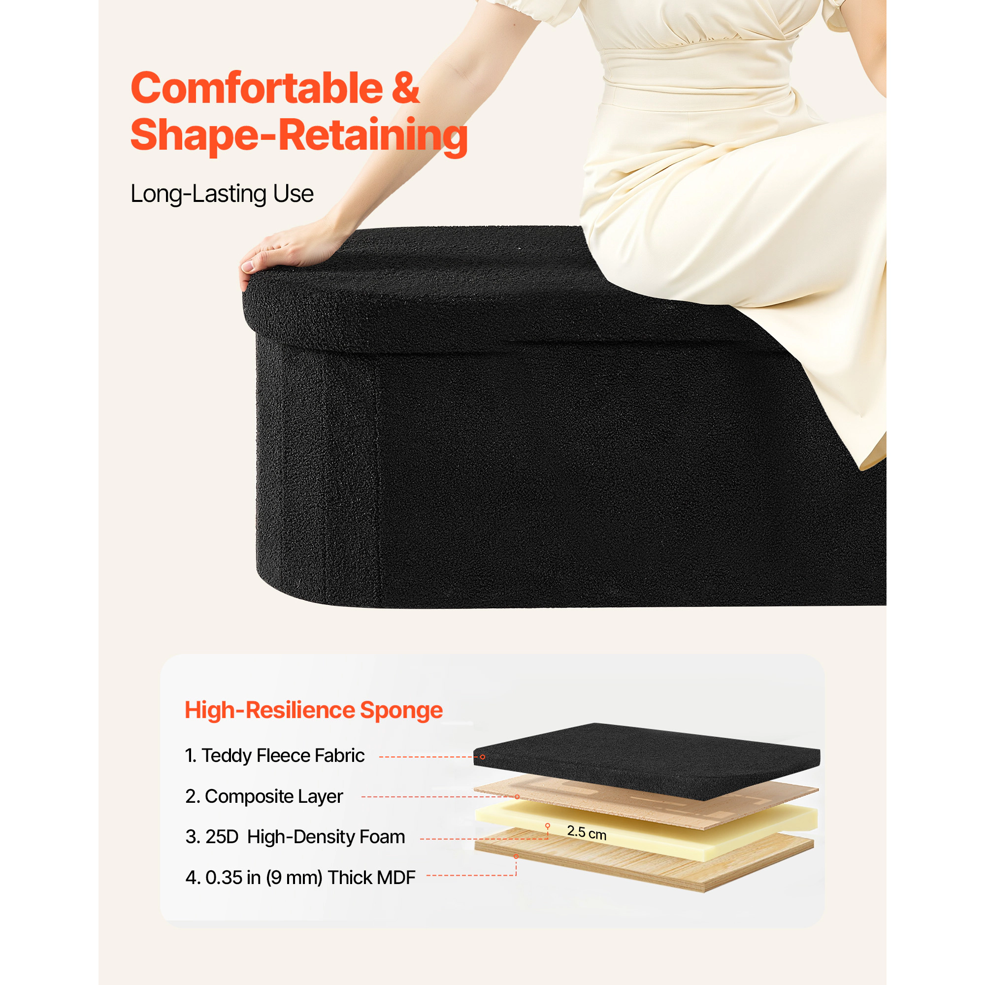 HONGGE Storage Ottoman Bench End of Bed Bench Upholstered Bed Ottoman Chest with Storage for Living Room Bedroom