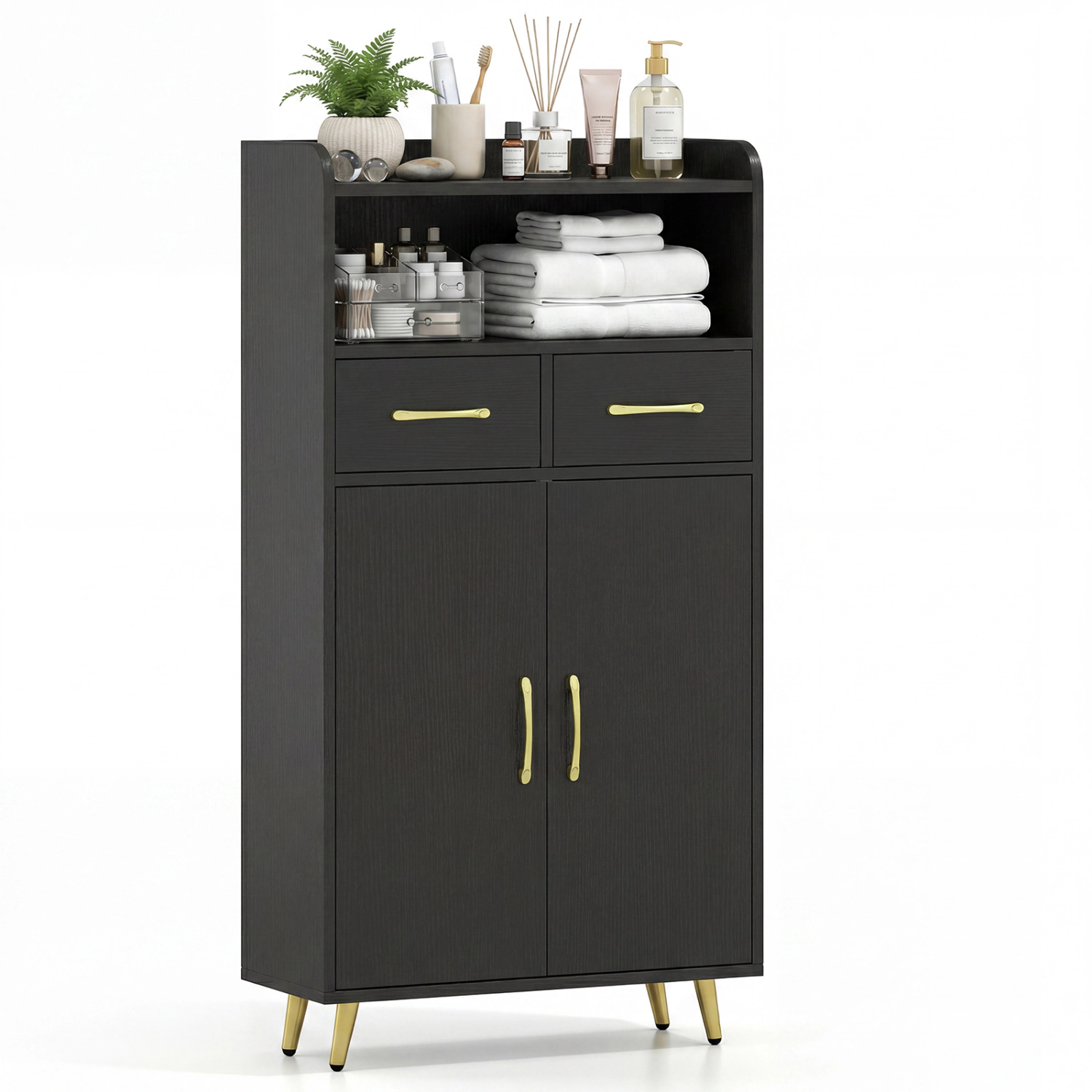 SlickBlue Bathroom Storage Cabinet with Drawers, Doors & Adjustable Shelf