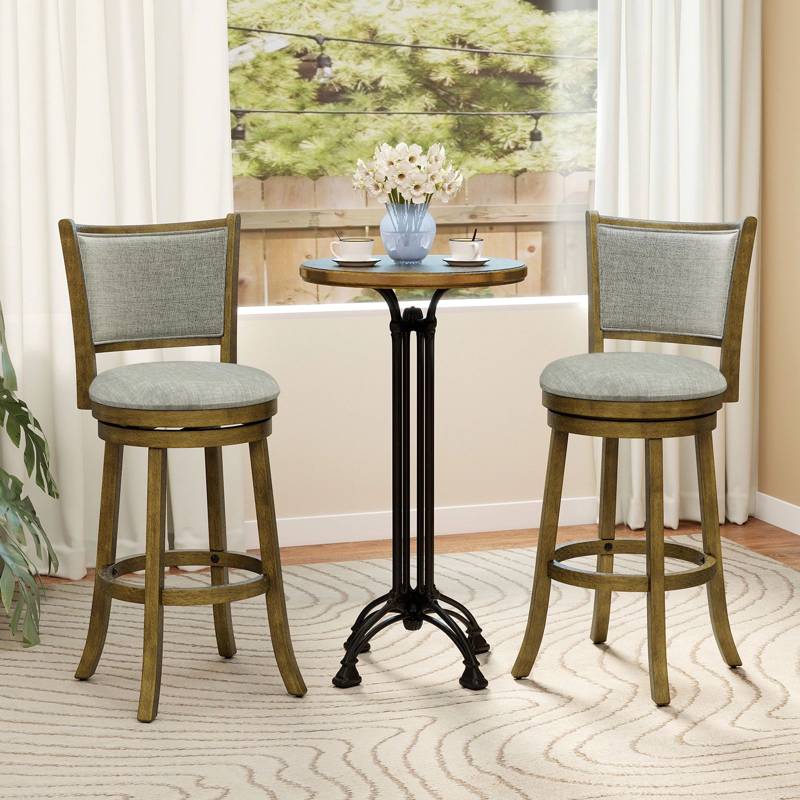 SUGIFT Soft-Padded Swivel Bar Stools Set of 2 with Curved Back and Footrest 350-lb Capacity 21 x 19 x 44.5 in Gray