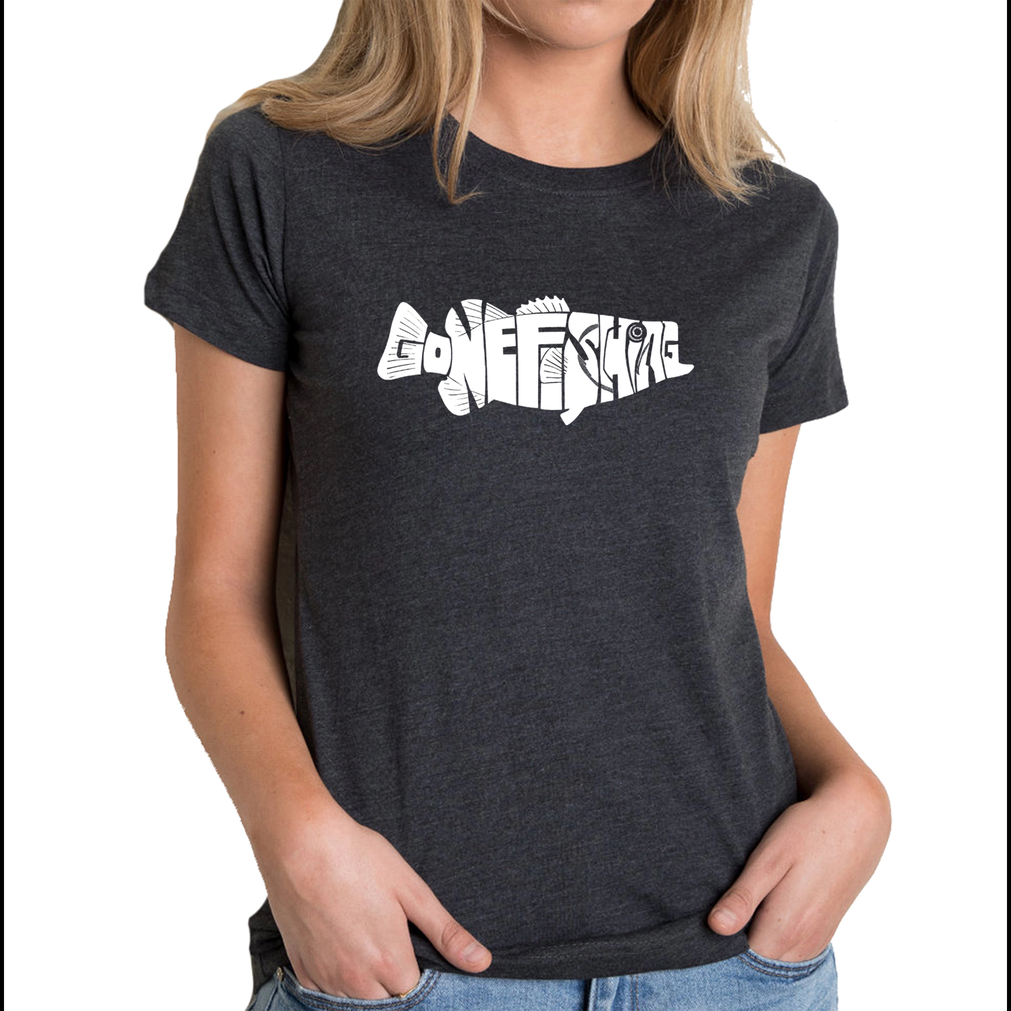 LA Pop Art Women's Cotton/Poly Blend Word T-Shirt - Bass  Gone Fishing