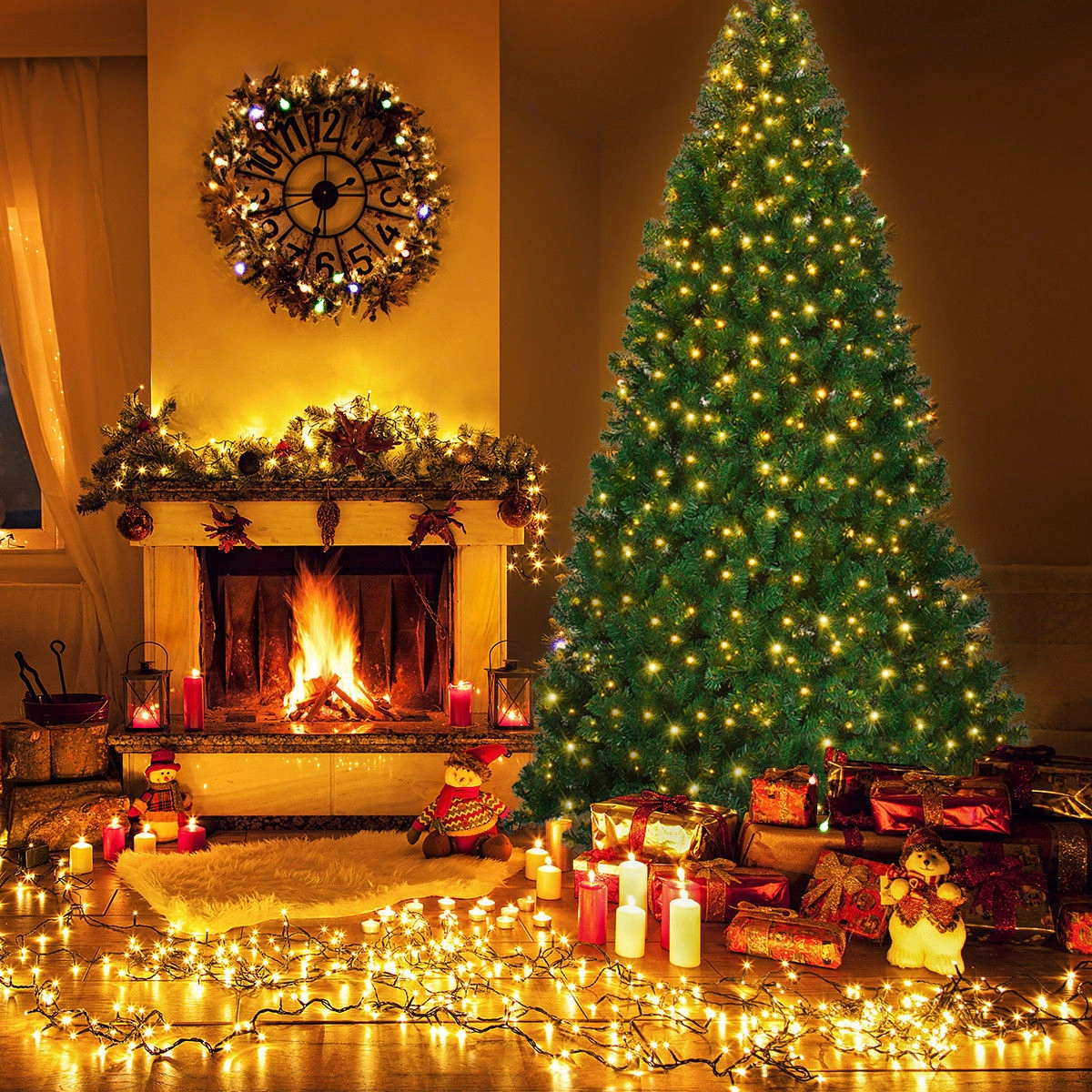 LJG 9 Feet Pre-Lit PVC Artificial Christmas Tree with 700 LED Lights