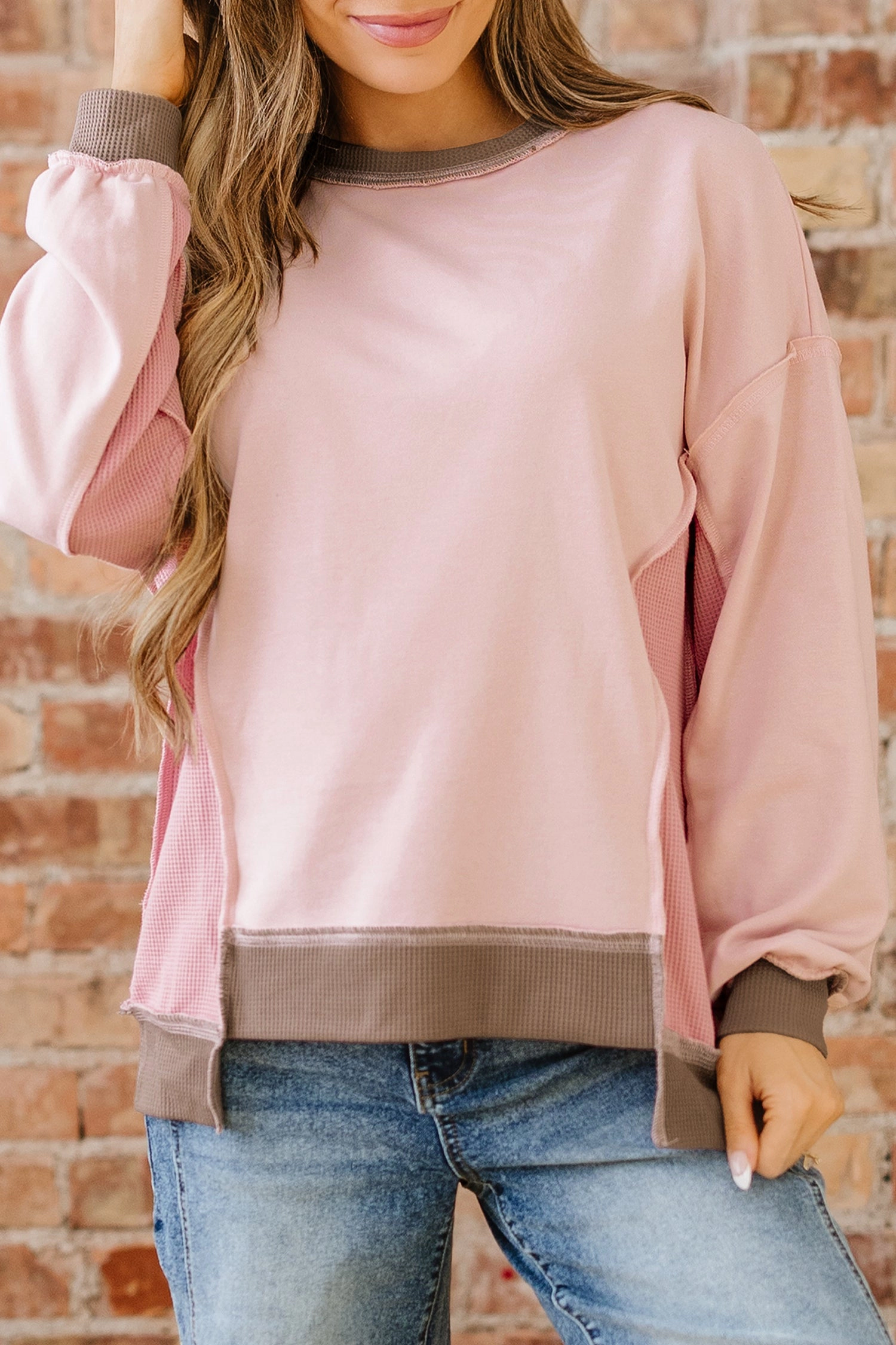 Threaded Pear Women's Lina Waffle Patchwork Oversize Sweatshirt