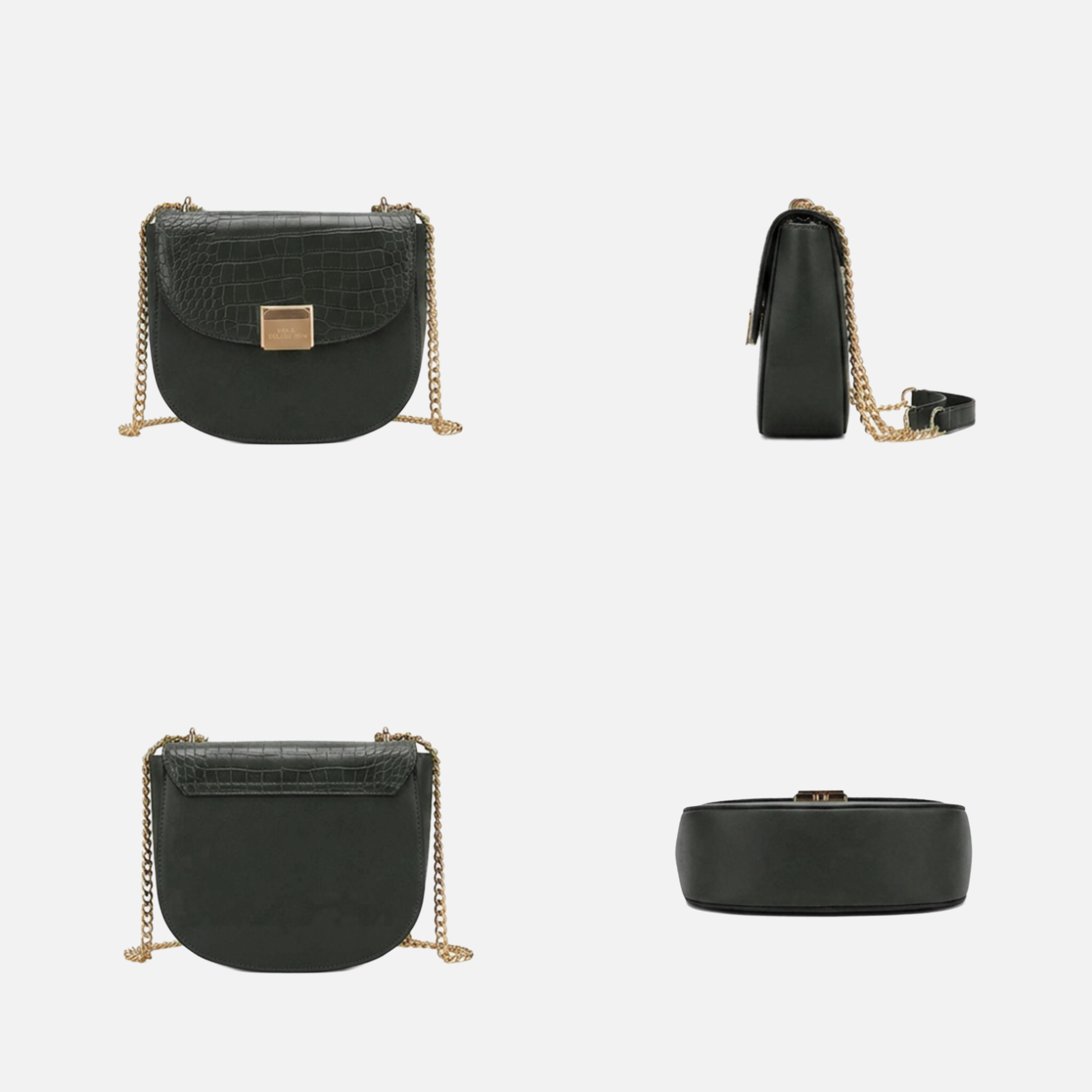 Mia K Collection Brooklyn Vegan Leather Shoulder Bag - Crocodile-Embossed Flap, Gold Chain Strap
