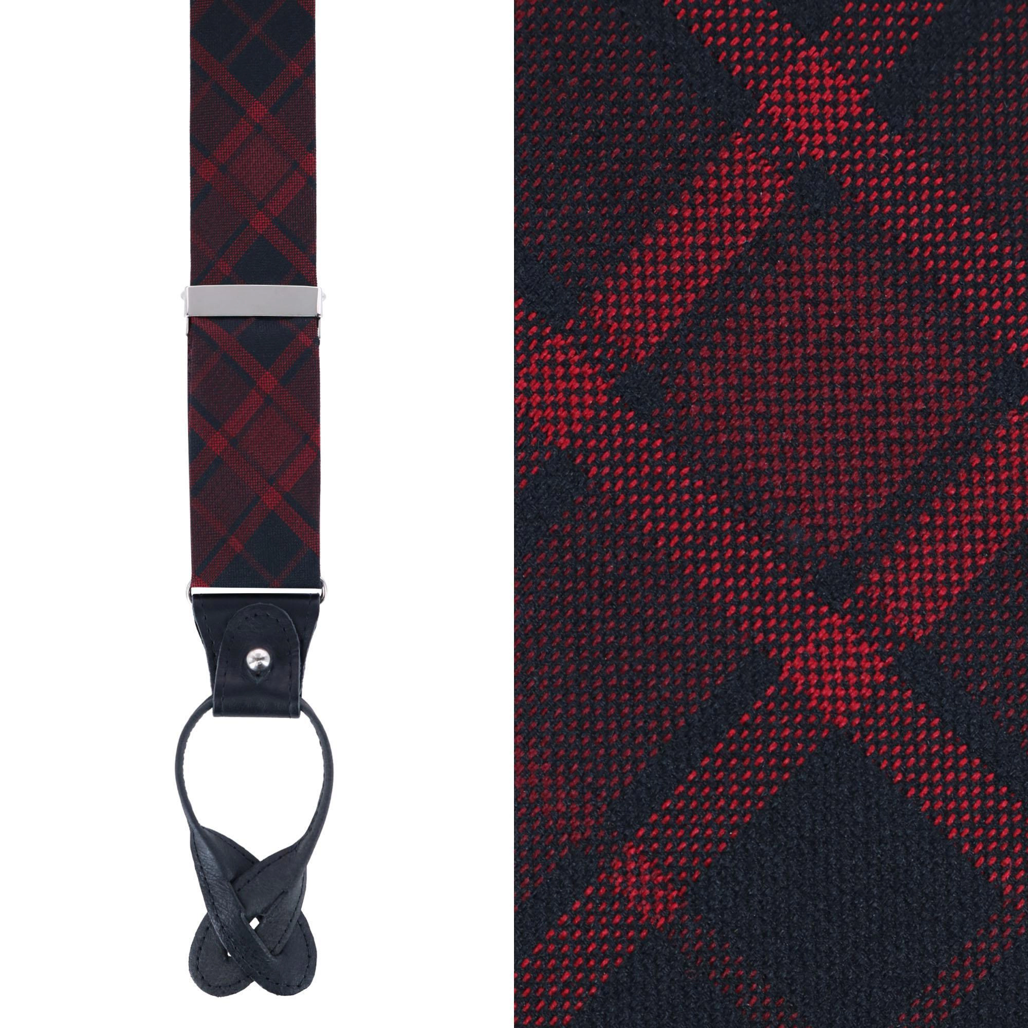 Trafalgar Men's Kincade Red Blackwatch Plaid Silk Button End Suspenders