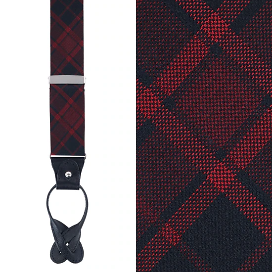Trafalgar Men's Kincade Red Blackwatch Plaid Silk Button End Suspenders