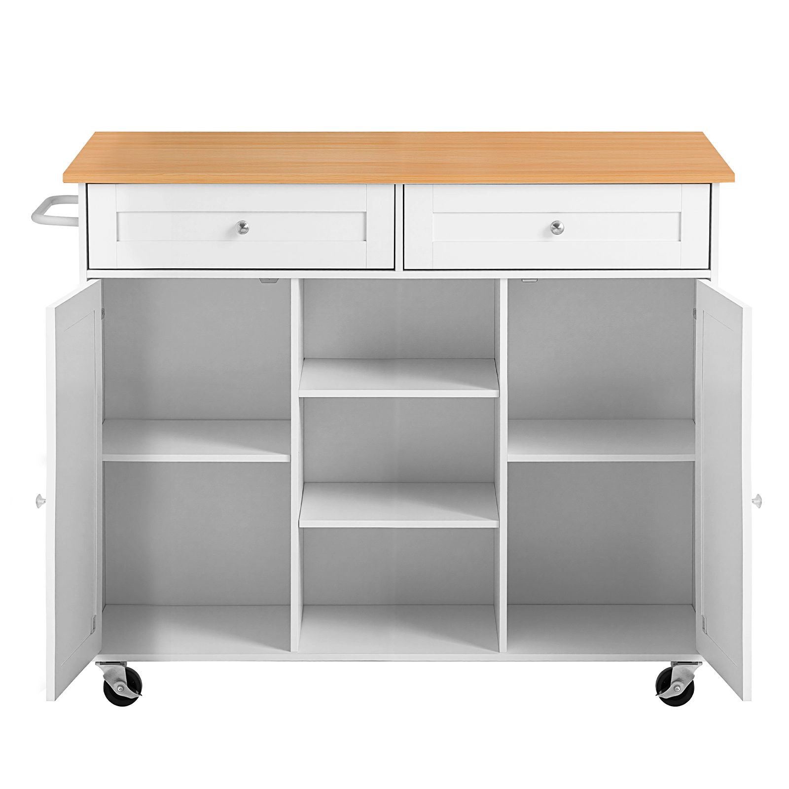 HONGGE Kitchen Island Cart with Storage Mobile Rolling Storage Island on Swivel Wheels with 2 Drawers Storage Cabinet