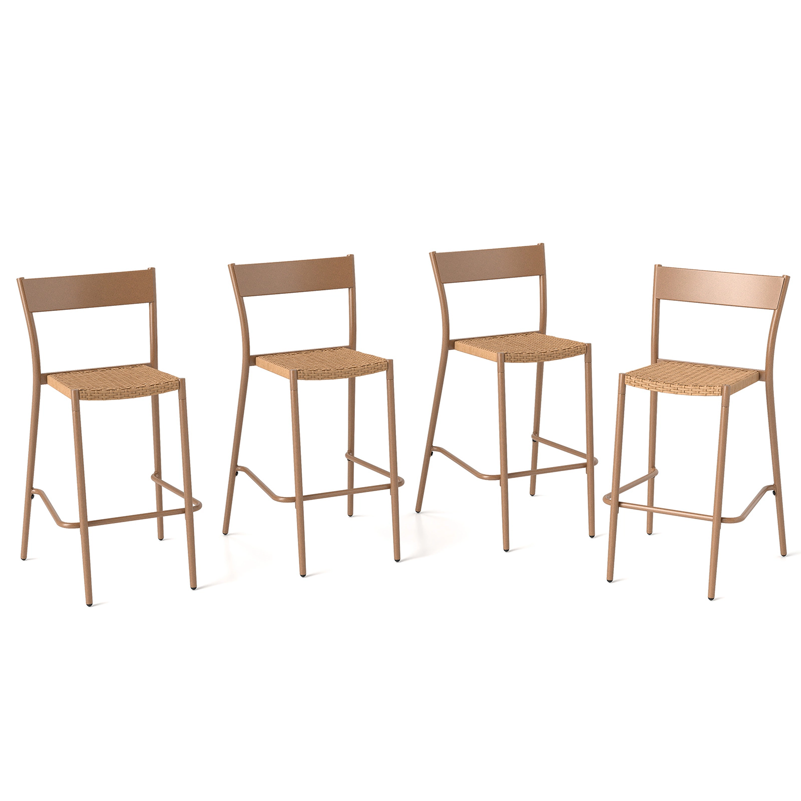 LJG Patio Barstools Set of 4 with Rattan Seat and Metal Backrest