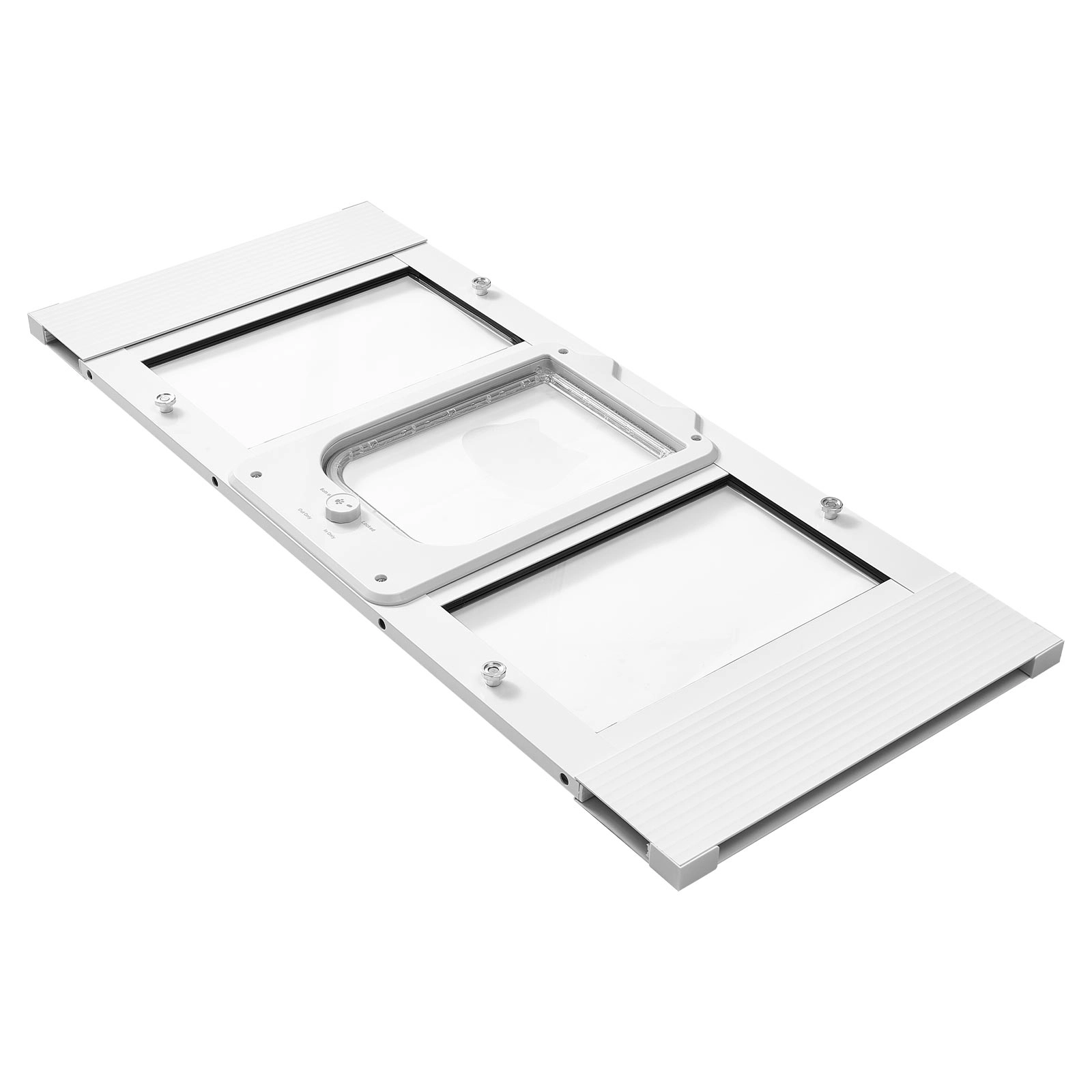 HONGGE Cat Door for Window Adjustable to Fit Window Width - 4 Secure Lock Modes Aluminum Frame and High-Transparency