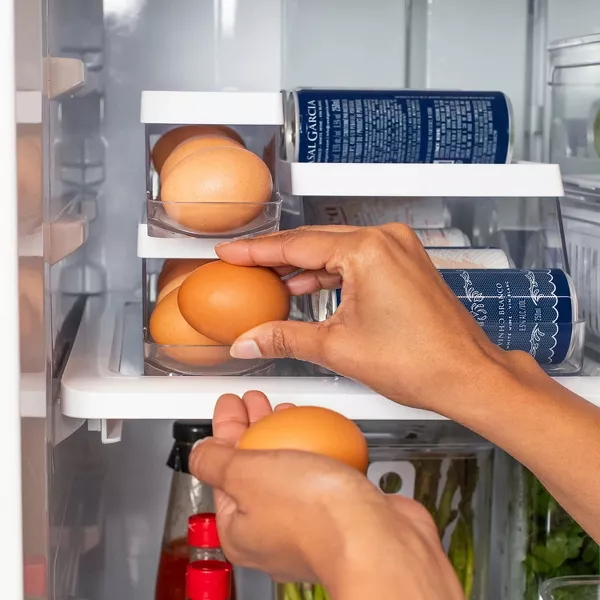 OU Egg Holder for Fridge, BPA Free Rolling Egg Organizer, Clear Stackable Refrigerator Storage Container for Kitchen