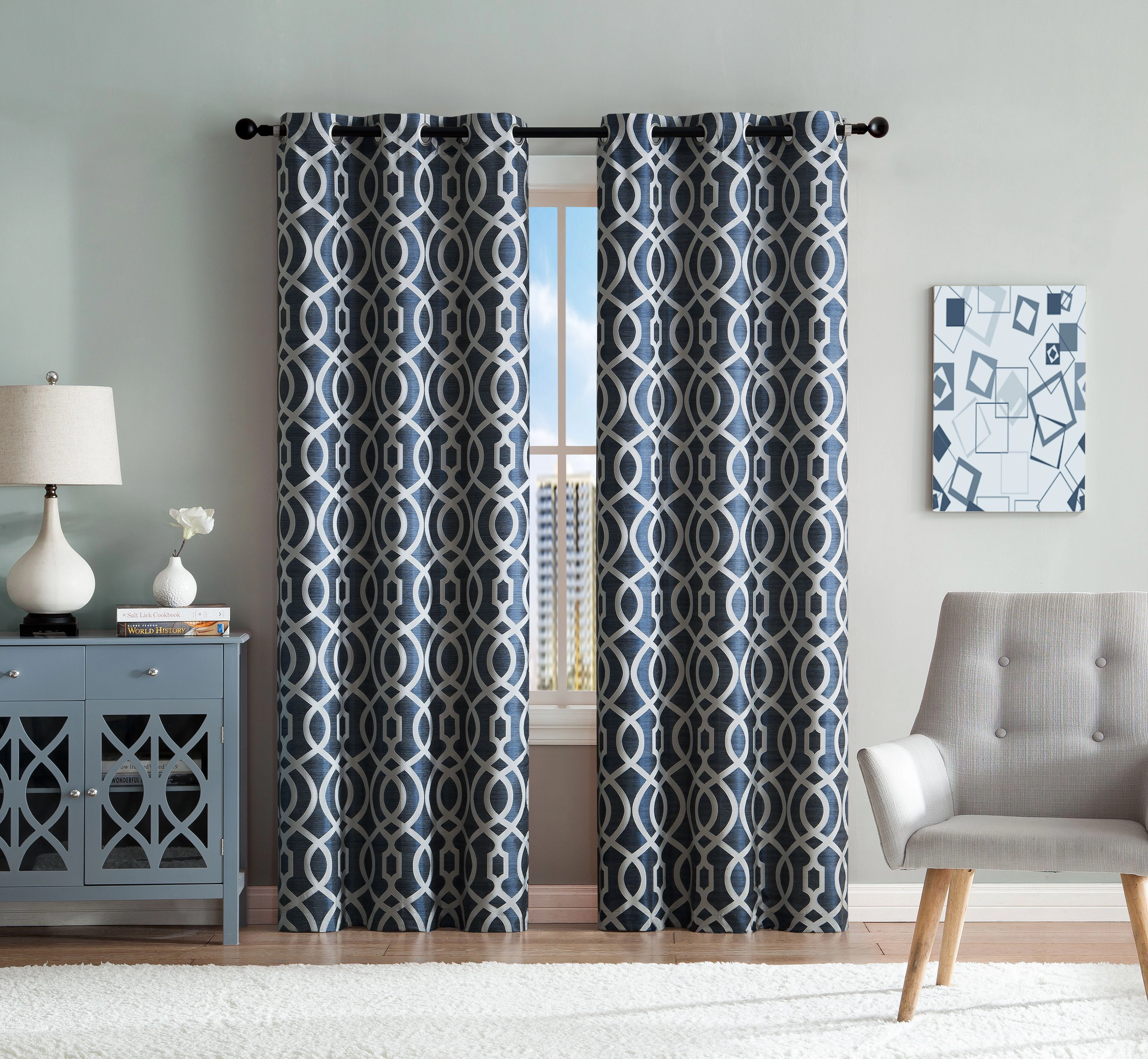 Kate Aurora Royal Living 2 Pack Venetian Semi Sheer Lattice Grommet Top Curtain Panels