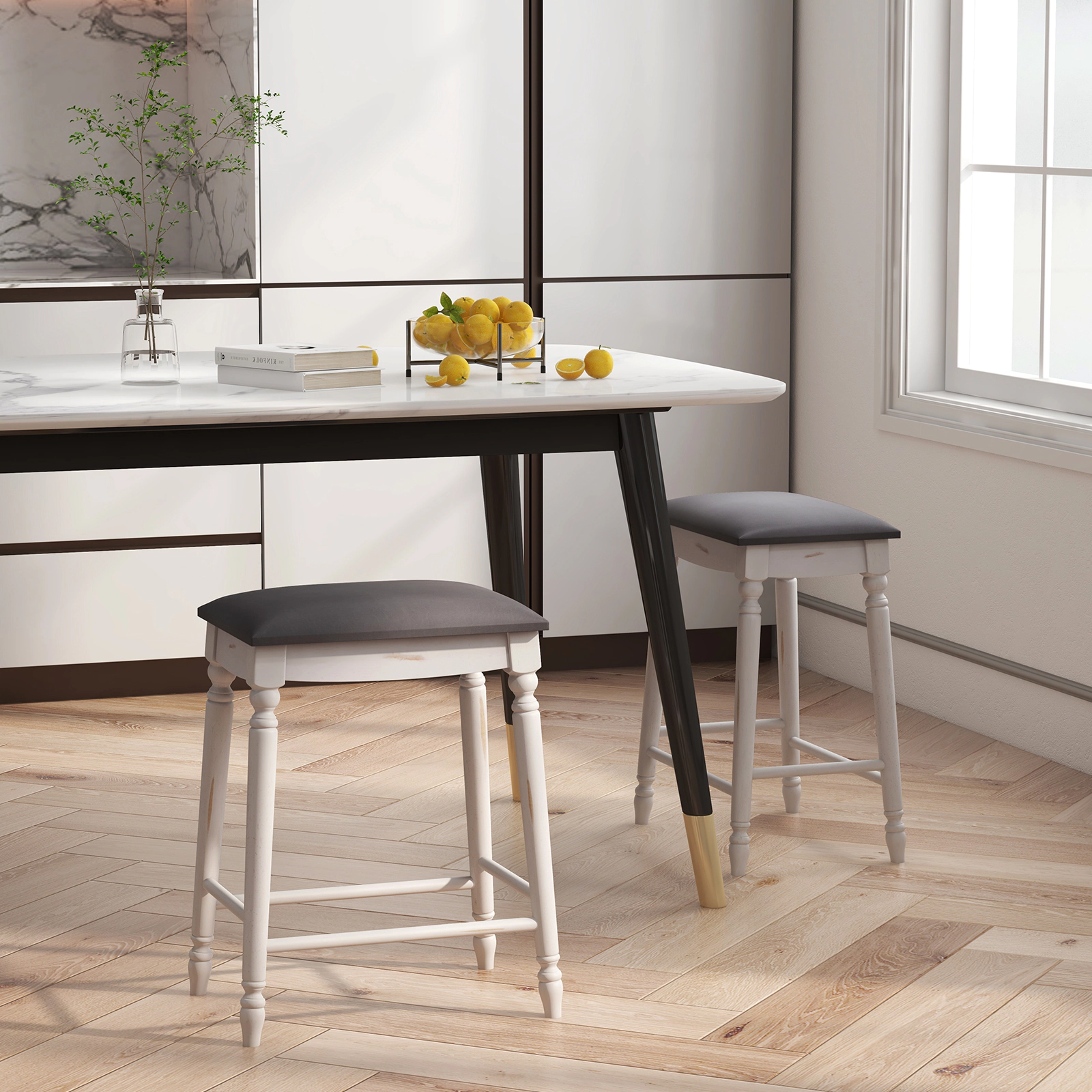 SUGIFT Backless Bar Stool 250-lb Capacity for 35-39 in Counters Gray + Antique White