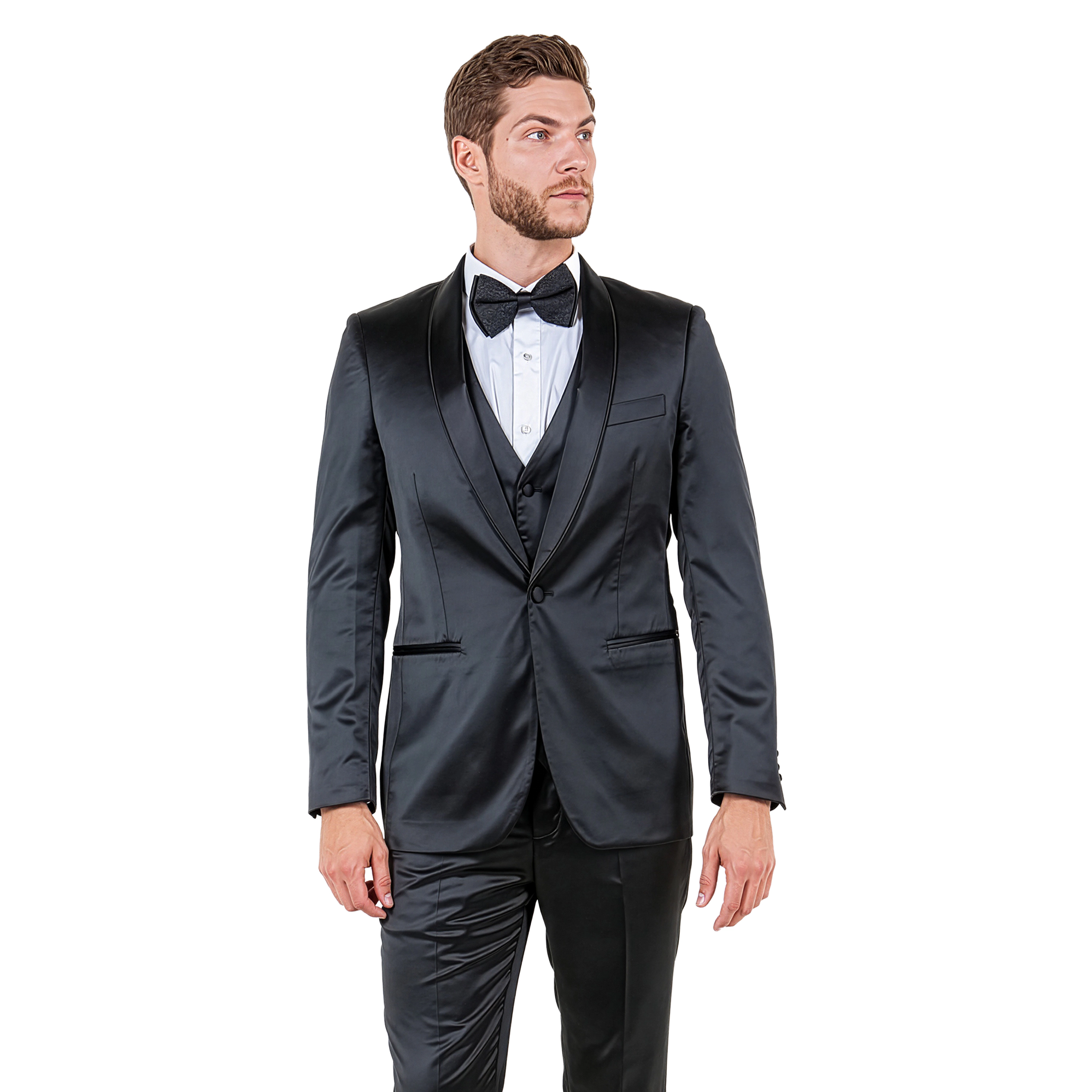 Tazzio Men's Skinny Fit 3-Pc. Satin Suit Set Includes Bowtie