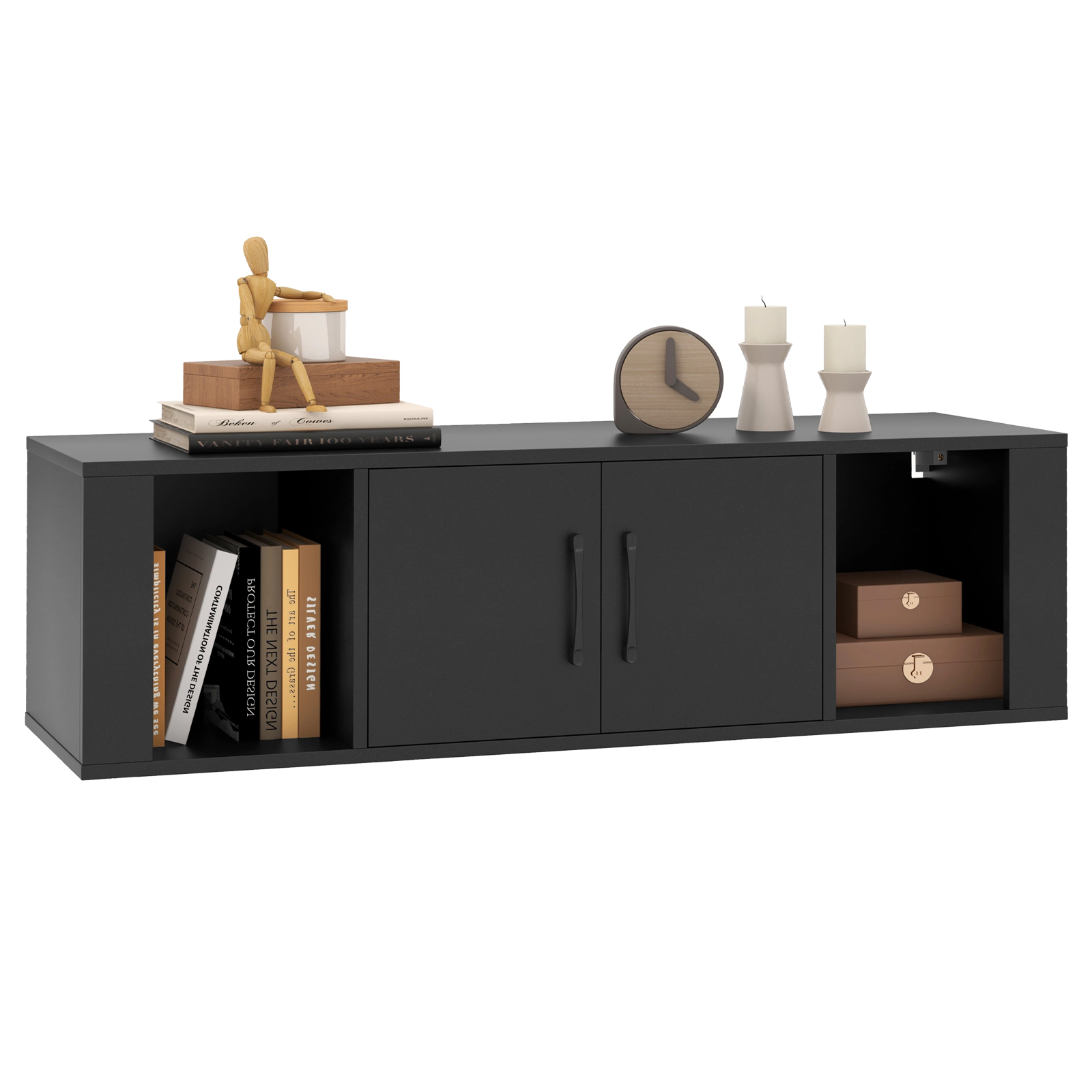 LJG Wall Mounted Floating 2 Door Desk Hutch Storage Shelves