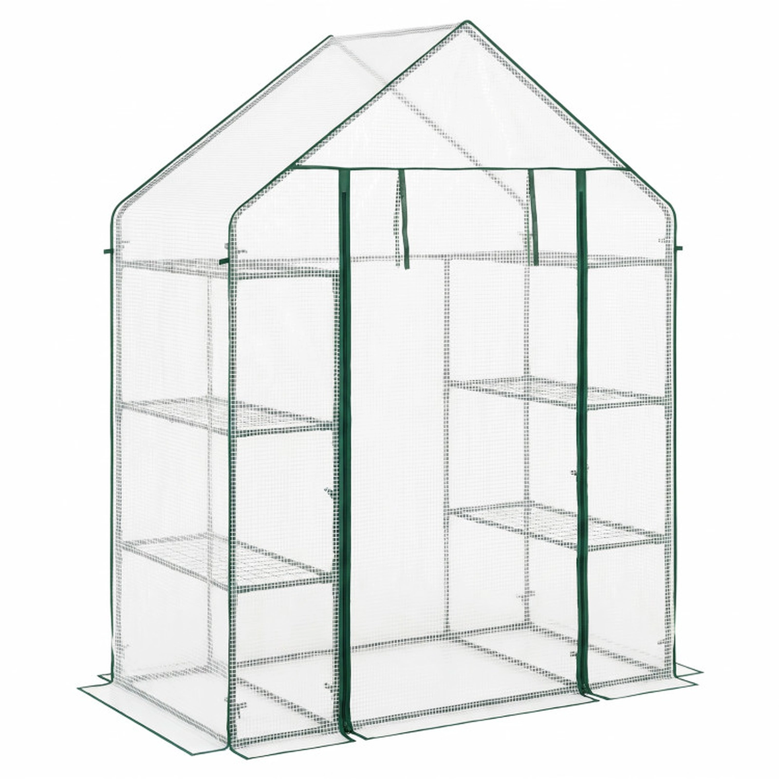 SUGIFT Portable Walk-in Greenhouse with 3 Tiers and 6 Shelves PE Cover Green