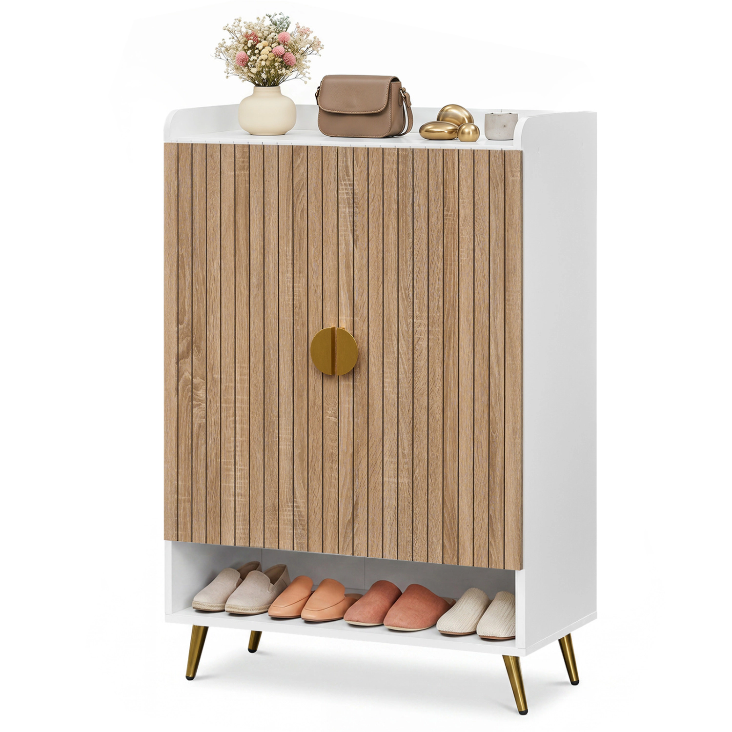 Glintex 44-Inch Tall Shoe Cabinet with 7 Tiers Baffled Top and Open Bottom Bay
