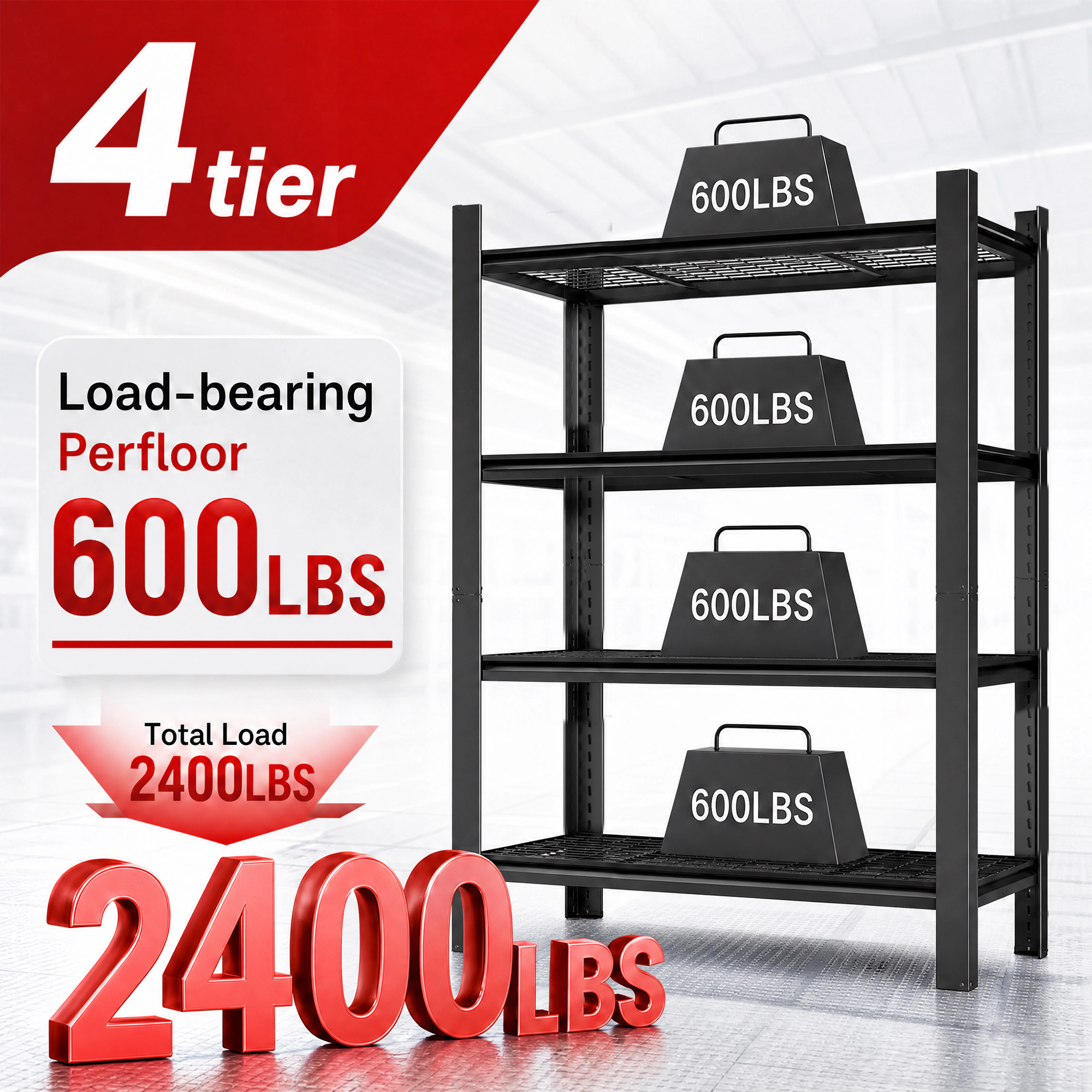 Flynama 4-Tier Metal Mesh Storage Rack, 40x20x60in, 2240lbs Adjustable Heavy Duty Shelf Organizer for Pantry, Garage