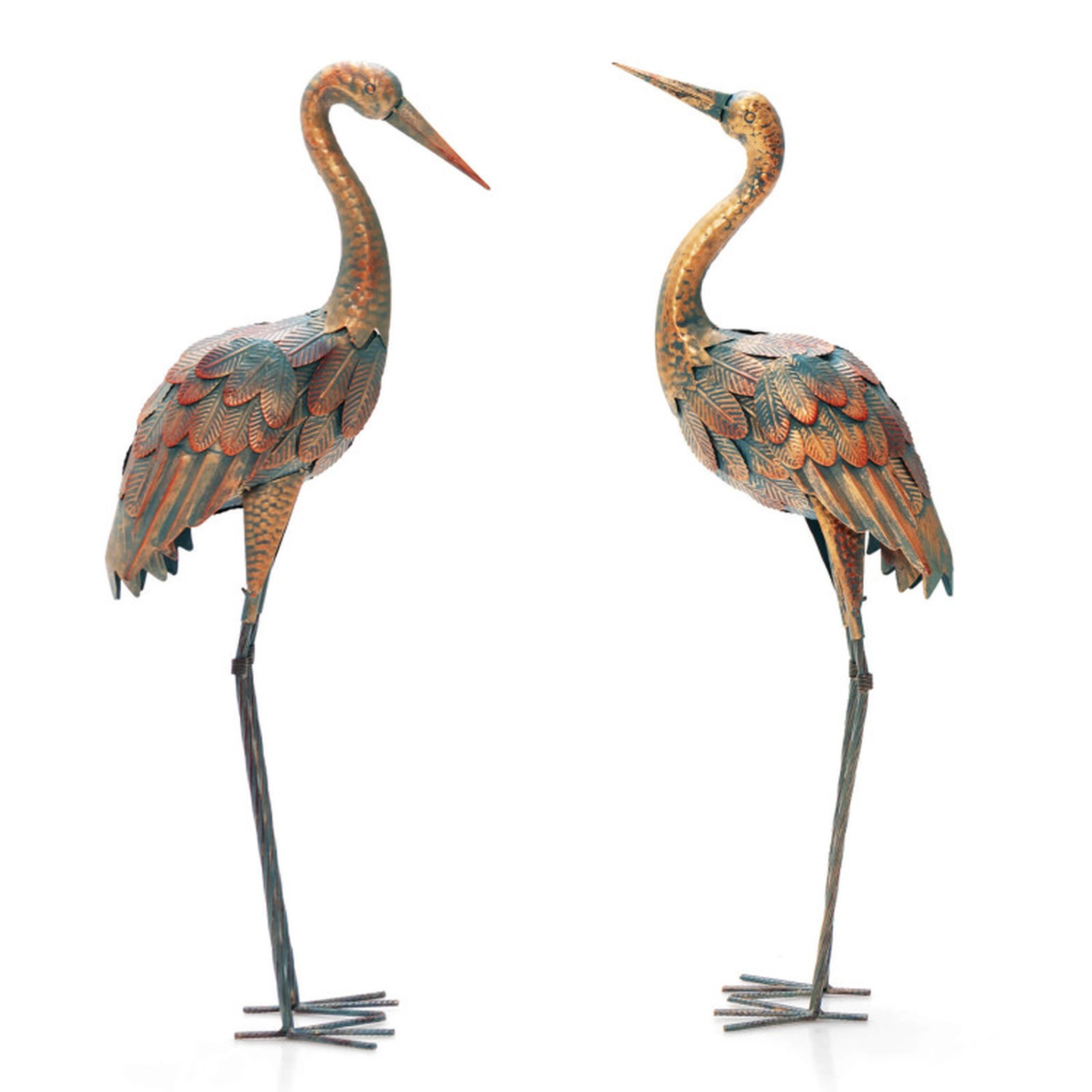 SUGIFT Set of 2 Multicolor Metal Crane Garden Statues with Gradient Feathers 34-in H and 33.5-in H