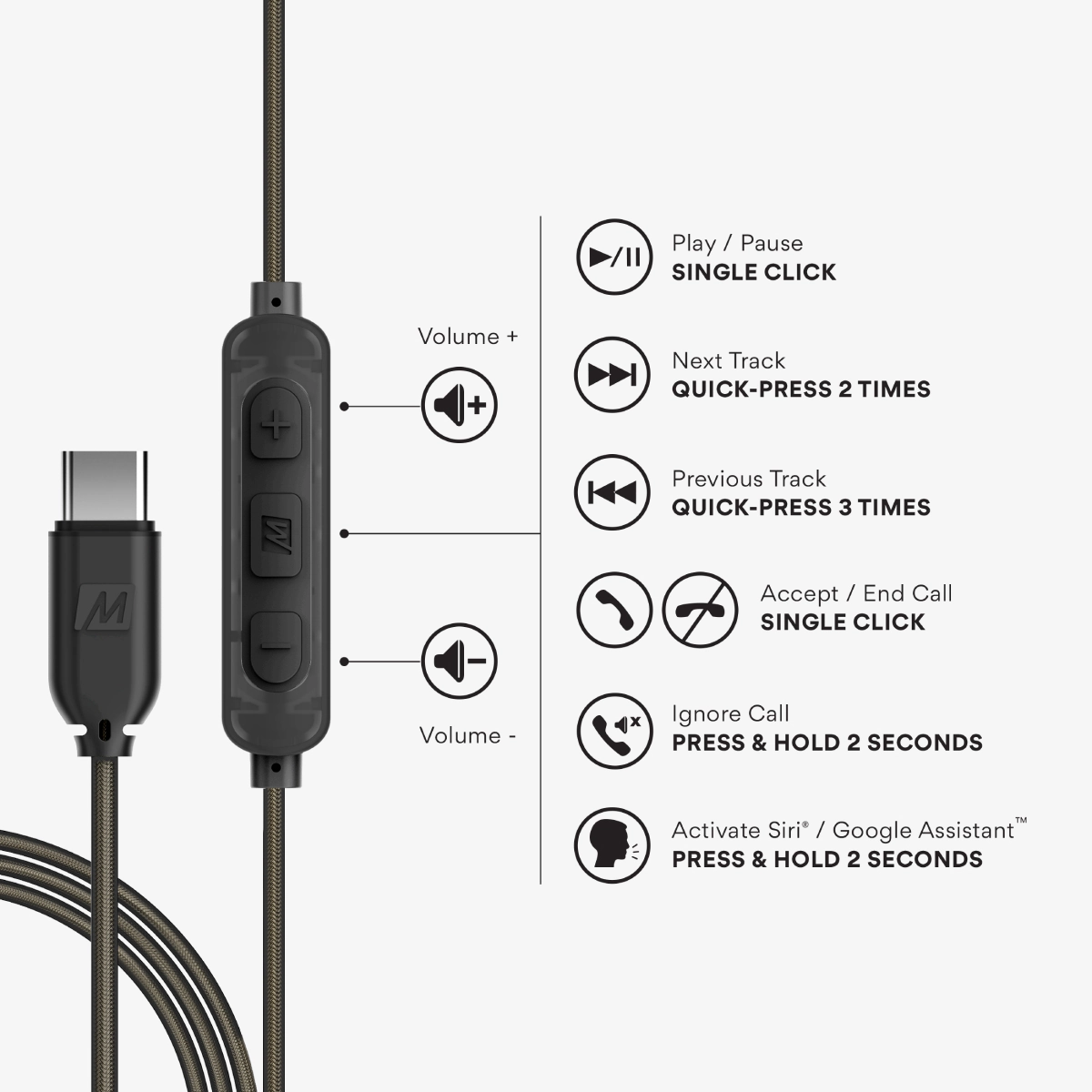 MEE audio M6 In-Ear Sports Headphones with Memory Wire and Headset (USB-C Plug)