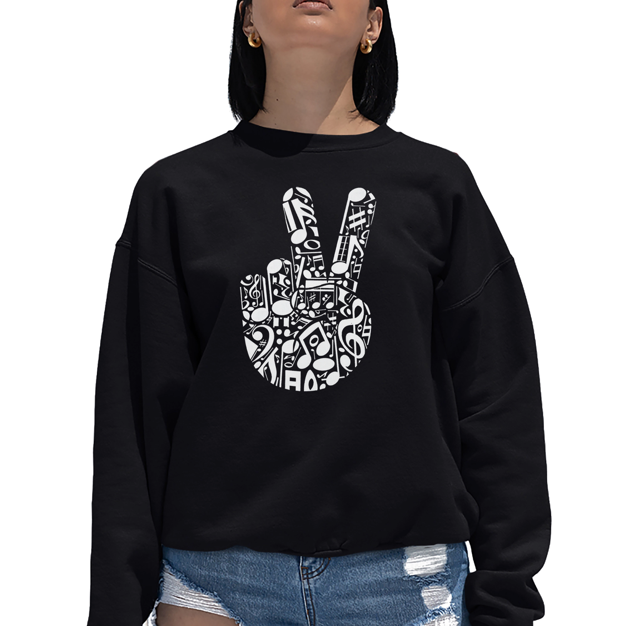 LA Pop Art Peace Finger Notes - Women's Word Crewneck Sweatshirt